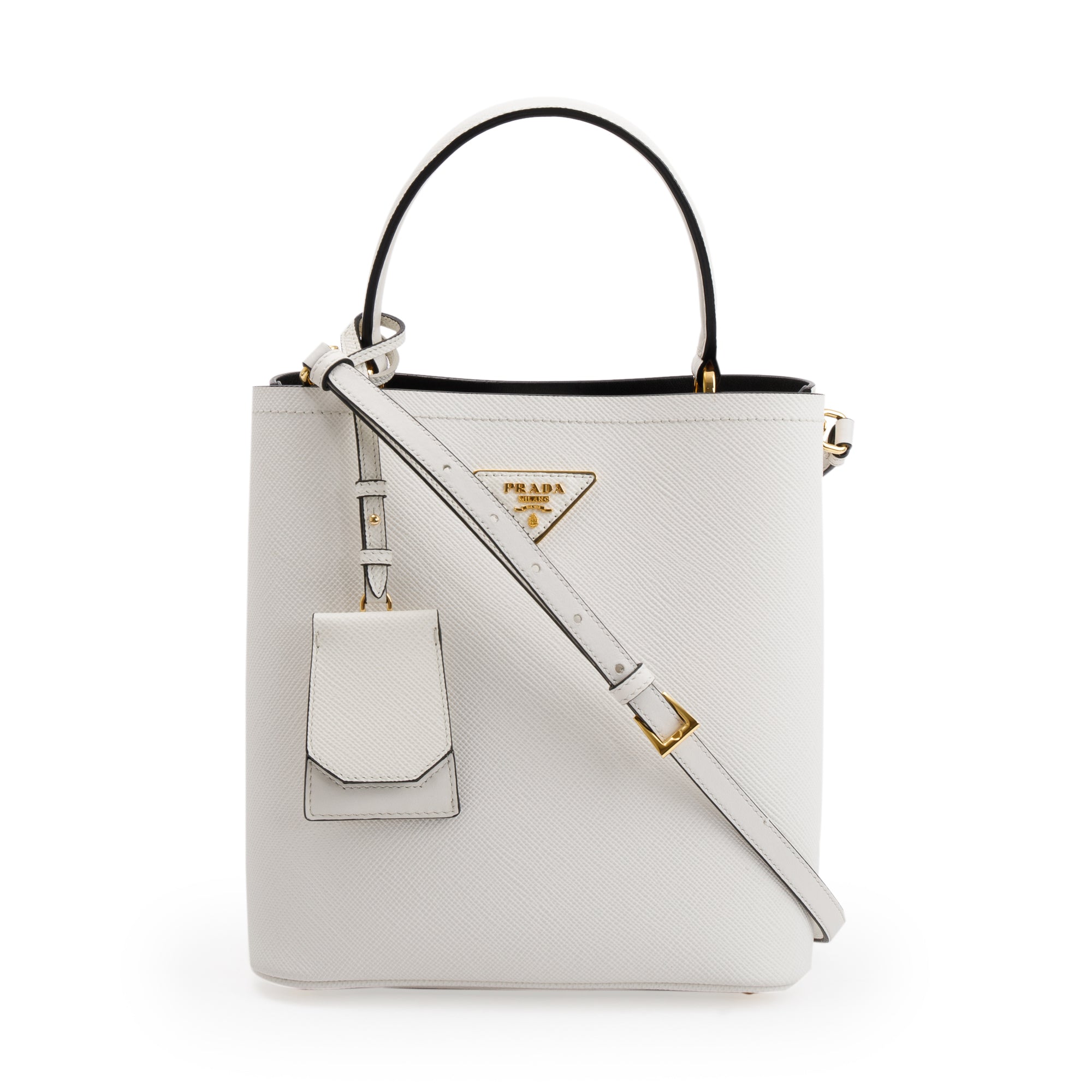 Prada White Saffiano Cuir Medium Panier Bag w/ Strap