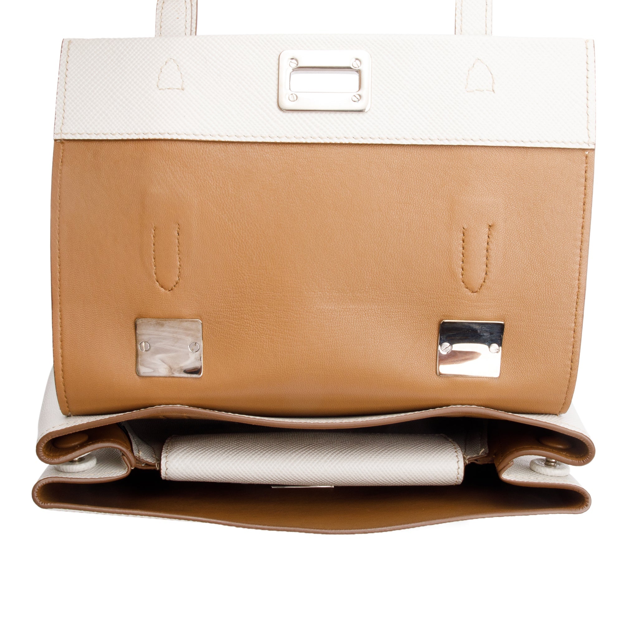 Prada White Saffiano Cuir Top Handle Bag w/ Strap & Authenticity Card