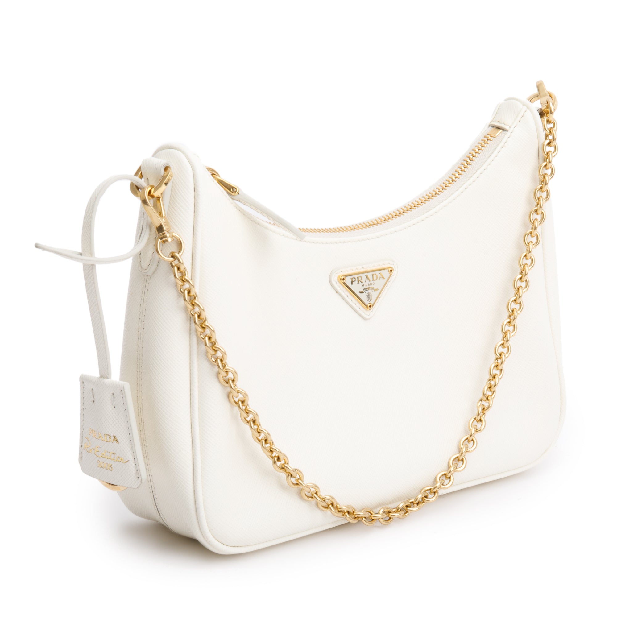 Prada White Saffiano Leather Re-Edition 2005 Shoulder Bag