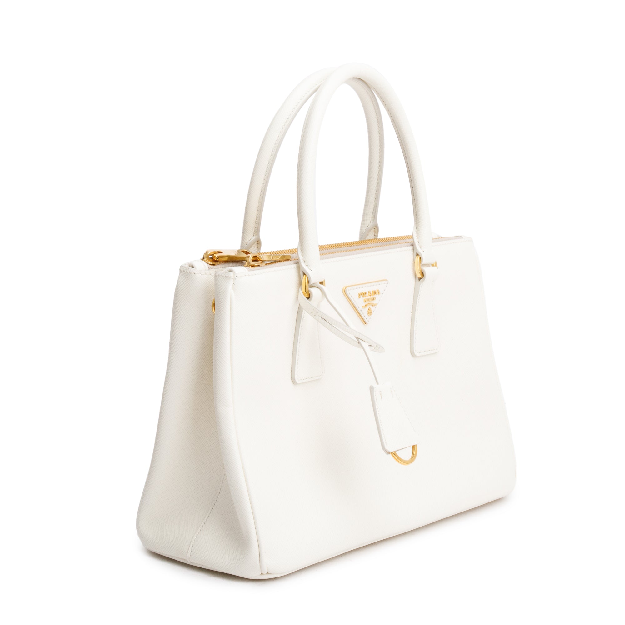 Prada White Saffiano Leather Small Double Zip Galleria Tote w/ Strap