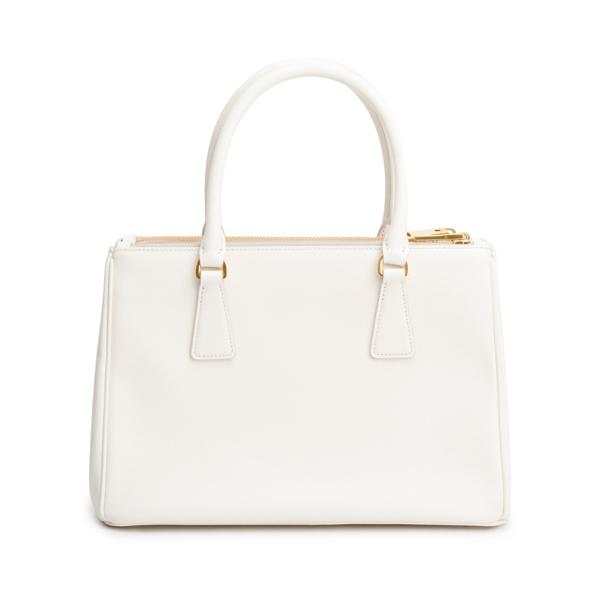 Prada White Saffiano Leather Small Double Zip Galleria Tote w/ Strap