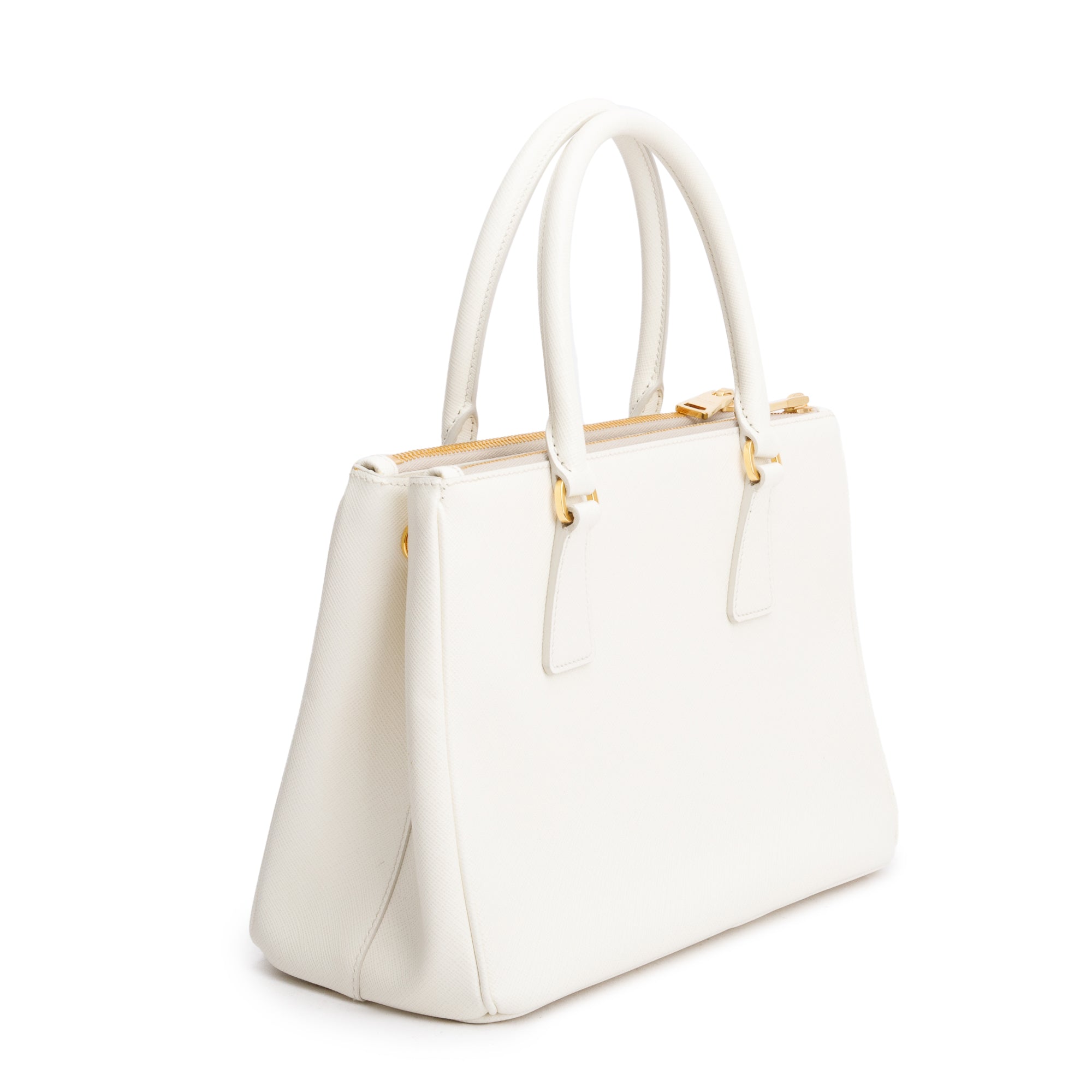 Prada White Saffiano Leather Small Double Zip Galleria Tote w/ Strap