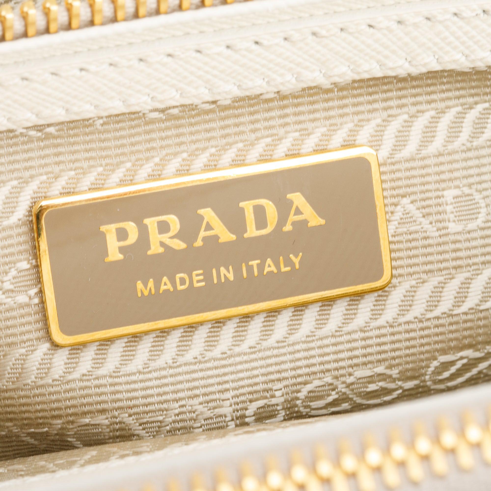 Prada White Saffiano Leather Small Double Zip Galleria Tote w/ Strap