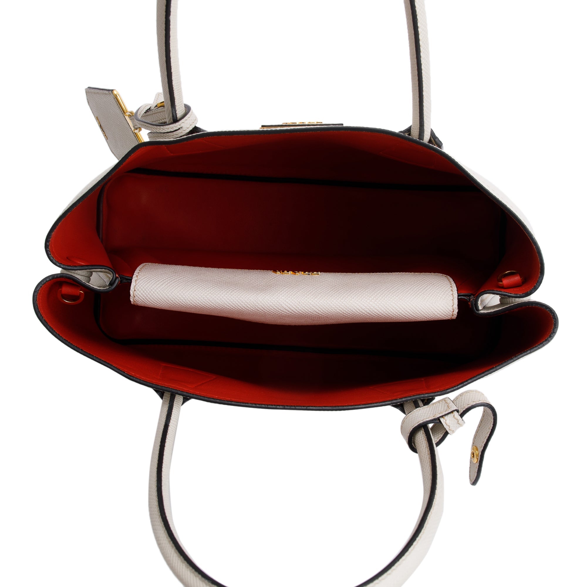 Prada White Saffiano Lux Medium Cuir Double Tote w/ Strap