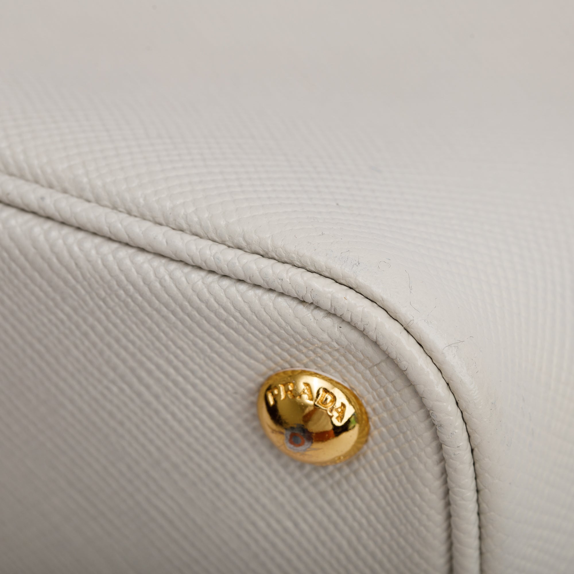 Prada White Saffiano Lux Medium Cuir Double Tote w/ Strap