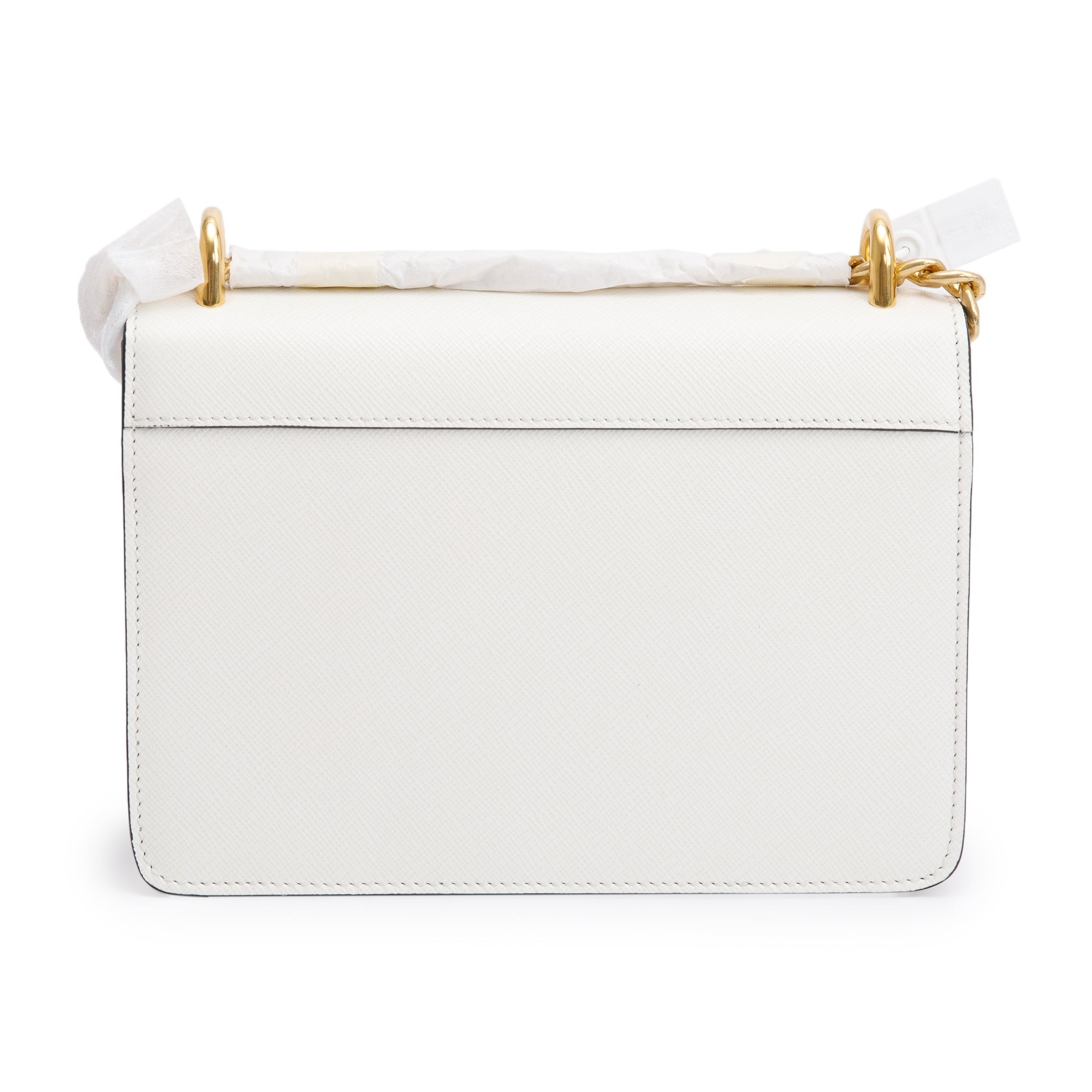 Prada White Saffiano Soft Calf Leather Chain Crossbody Bag w/ Authenticity Card