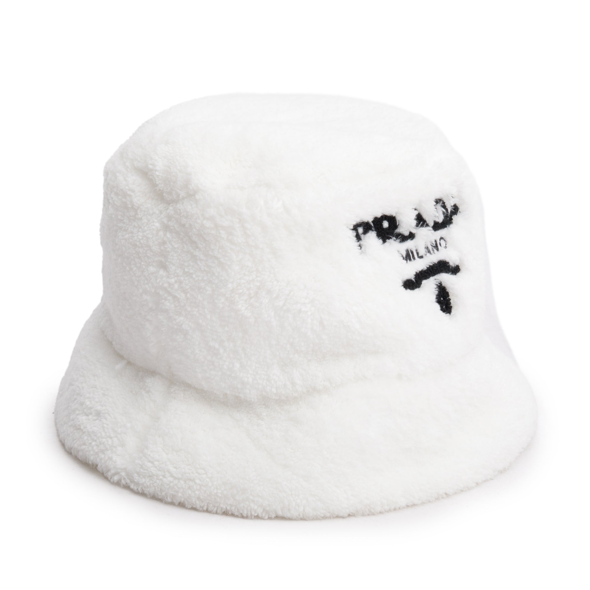 Prada White Shearling Bucket Hat