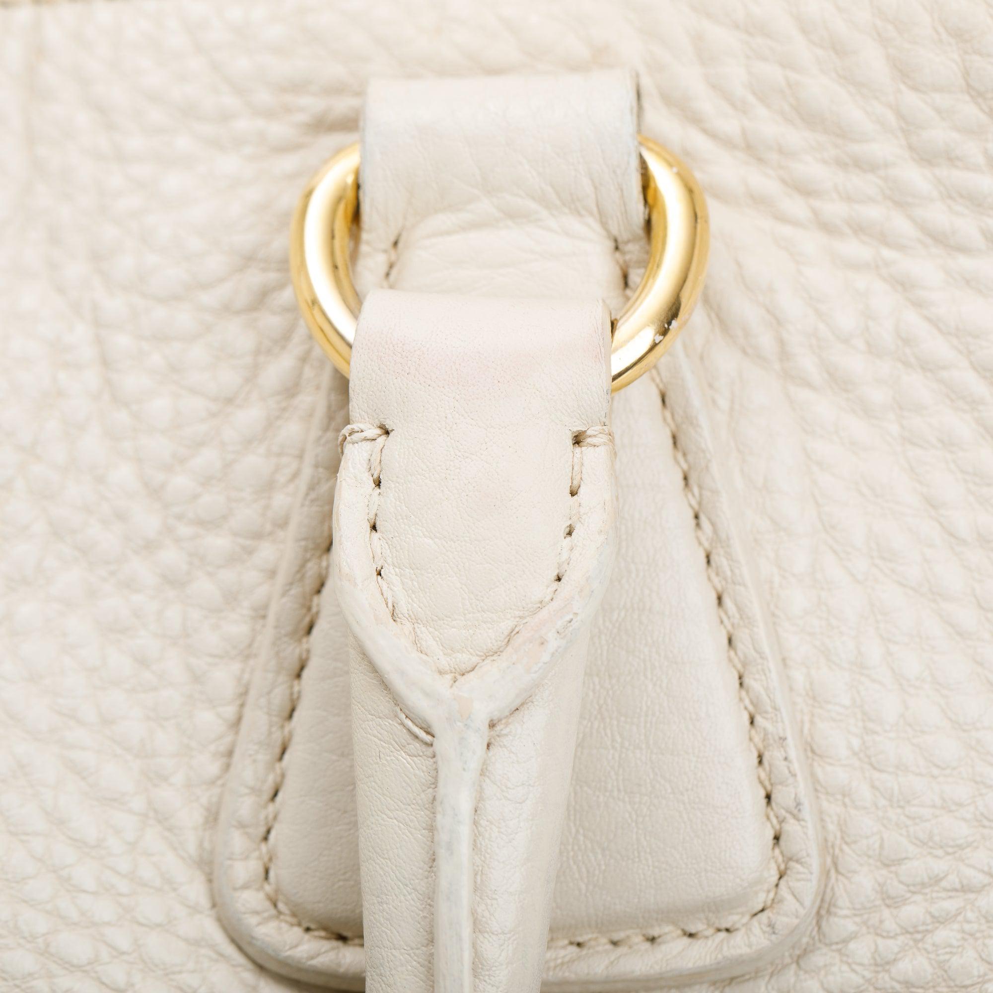 Prada White Vitello Daino Leather Tote w/ Strap