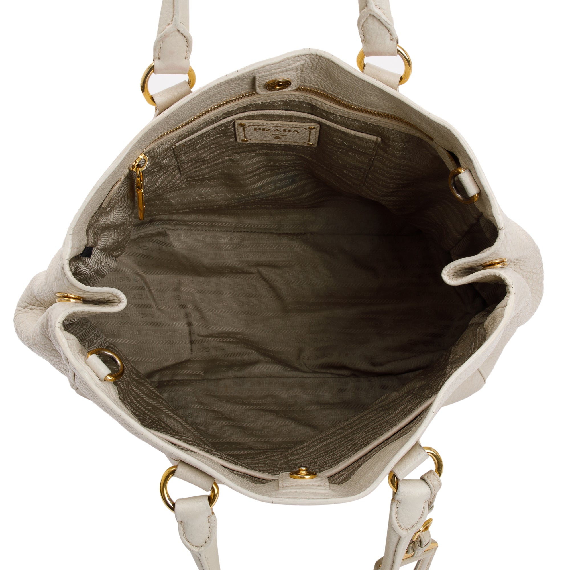 Prada White Vitello Daino Leather Tote w/ Strap