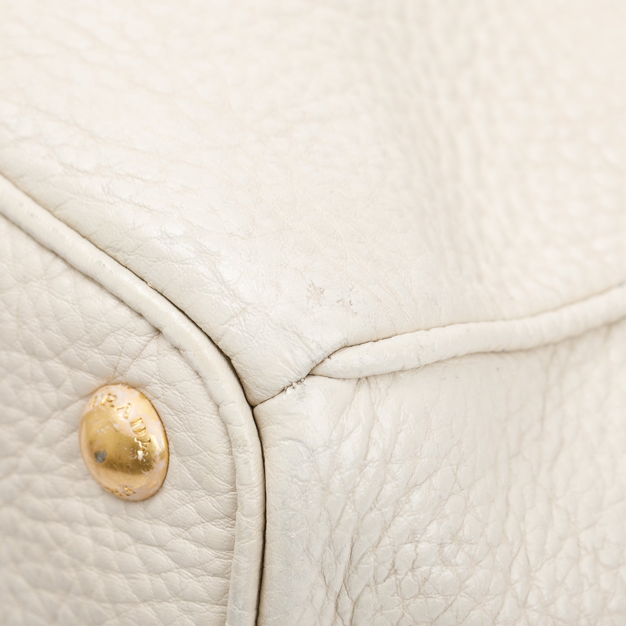 Prada White Vitello Daino Leather Tote w/ Strap