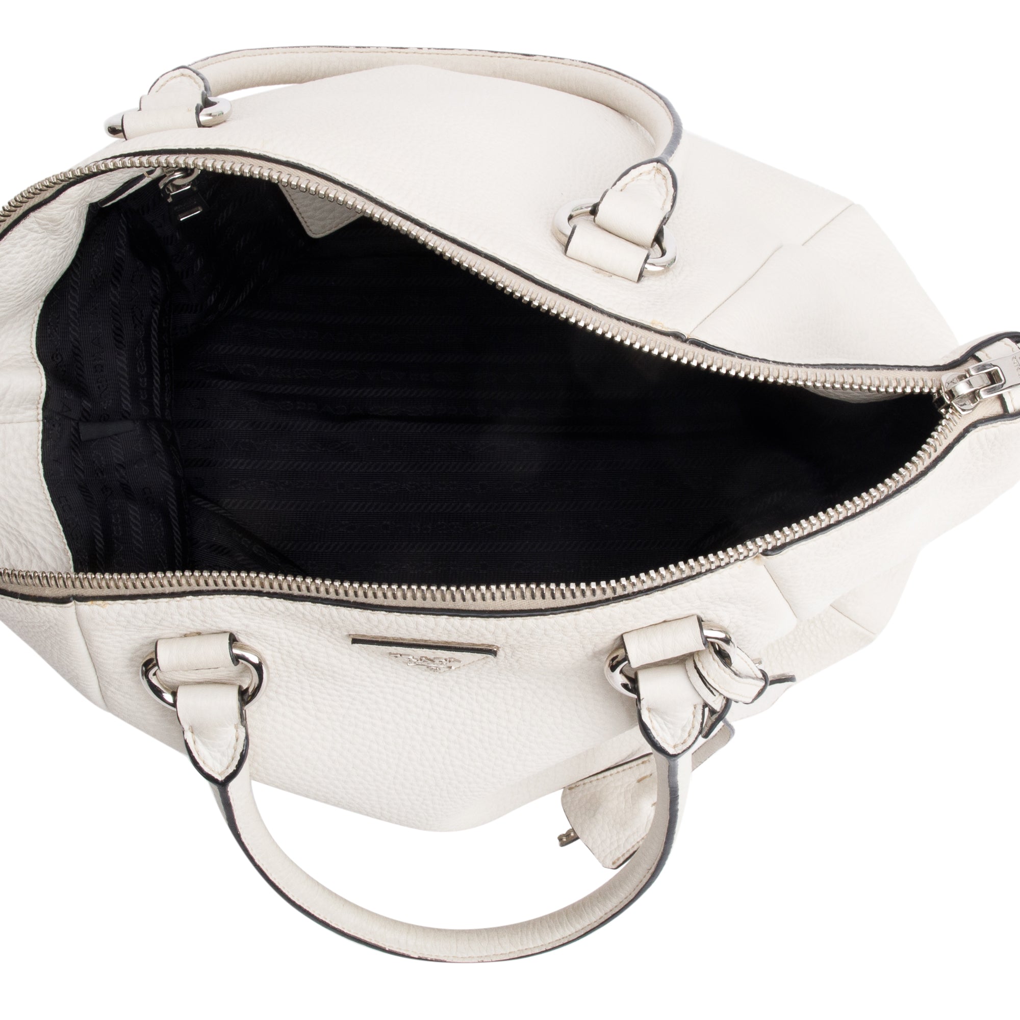 Prada White Vitello Daino Leather Zip Tote