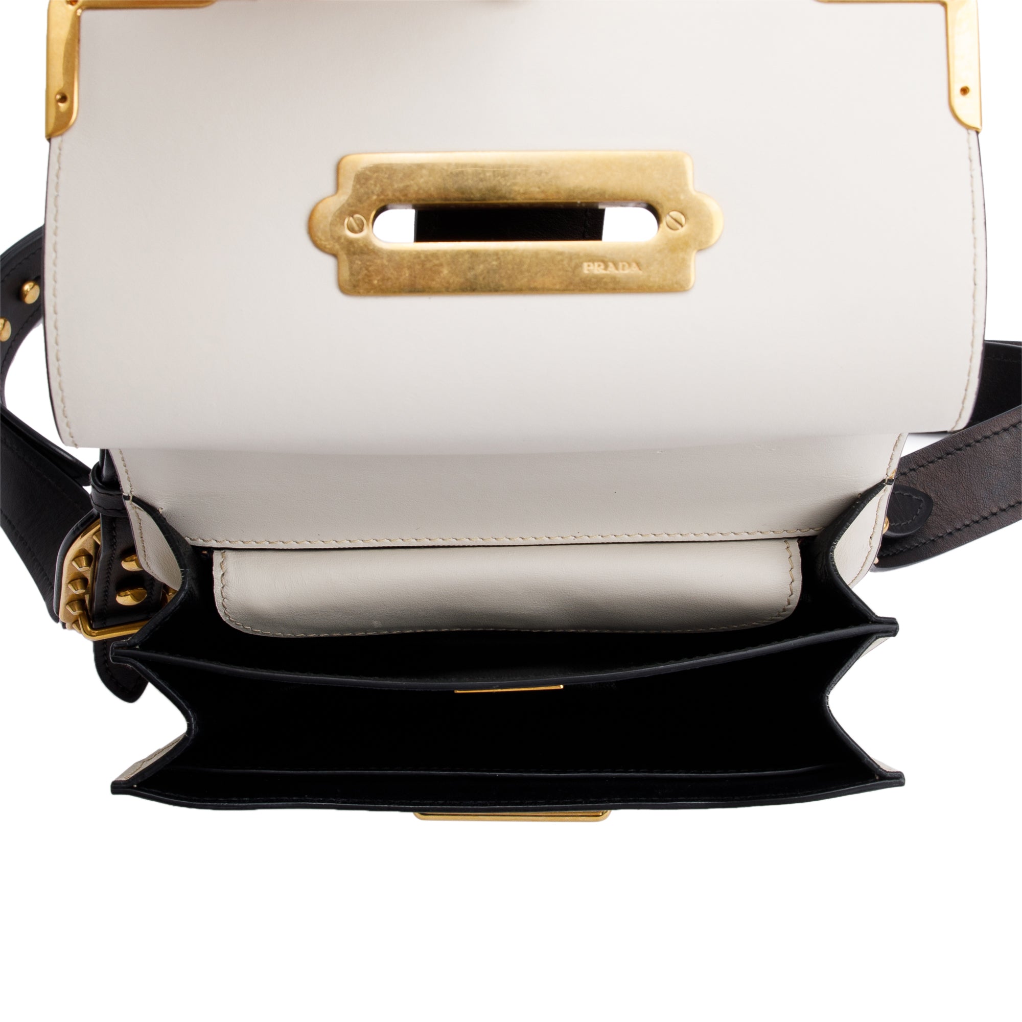 Prada White/Black City Calf Saffiano Cahier Bag w/ Receipt & Authenticity Card