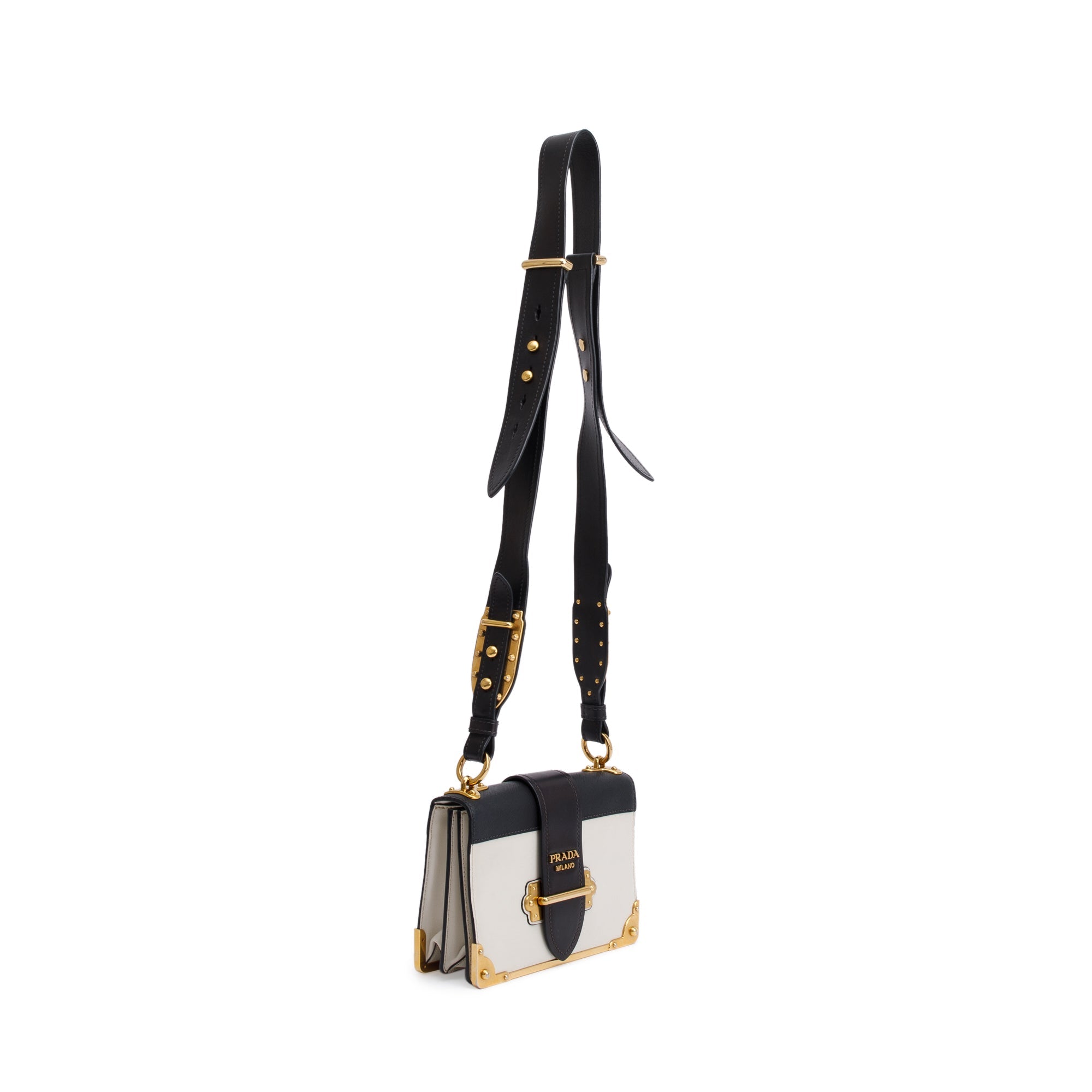 Prada White/Black City Calf Saffiano Cahier Bag w/ Receipt & Authenticity Card