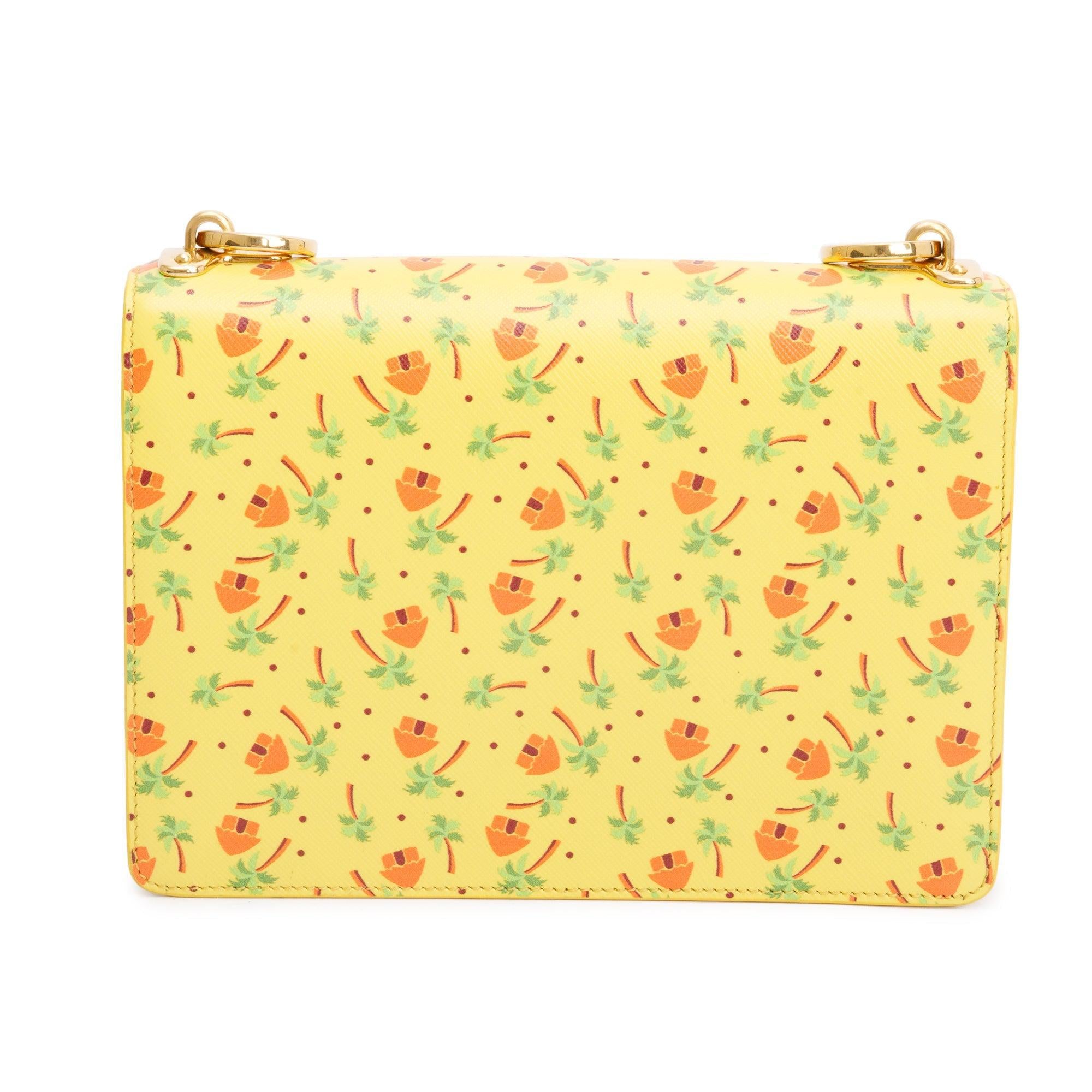Prada Yellow Saffiano Stampata Palm Tree Print Crossbody Bag