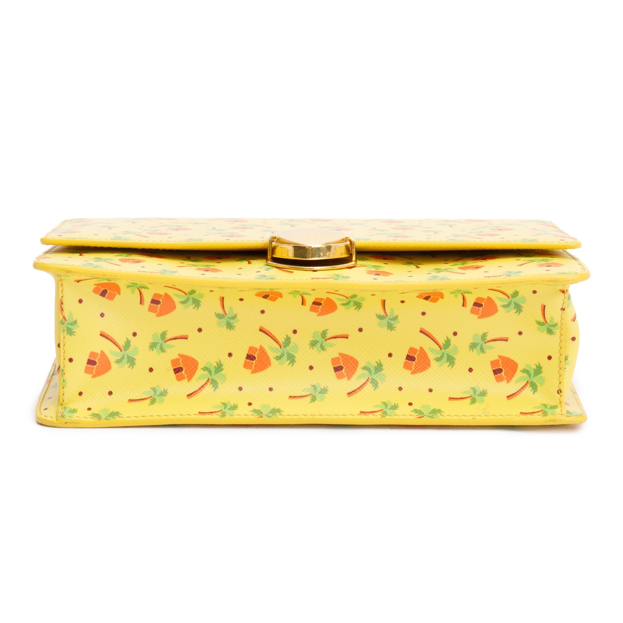 Prada Yellow Saffiano Stampata Palm Tree Print Crossbody Bag