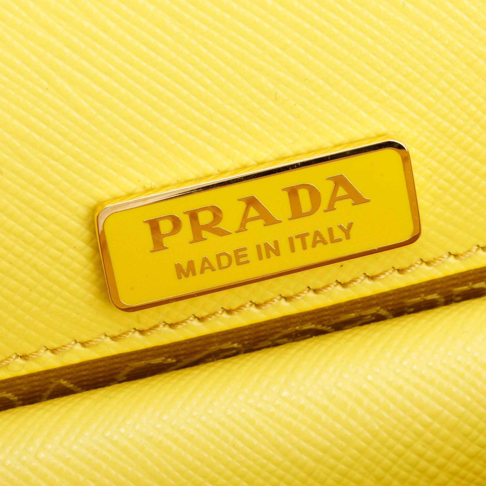 Prada Yellow Saffiano Stampata Palm Tree Print Crossbody Bag