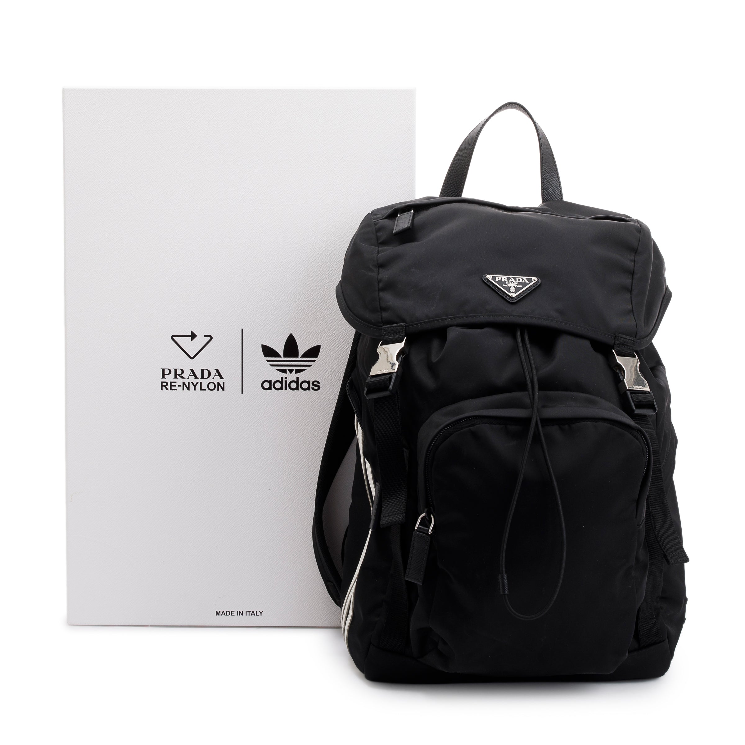 Prada x Adidas 2022 Black Re-Nylon and Saffiano Leather Backpack w/ Box & Authenticity Card