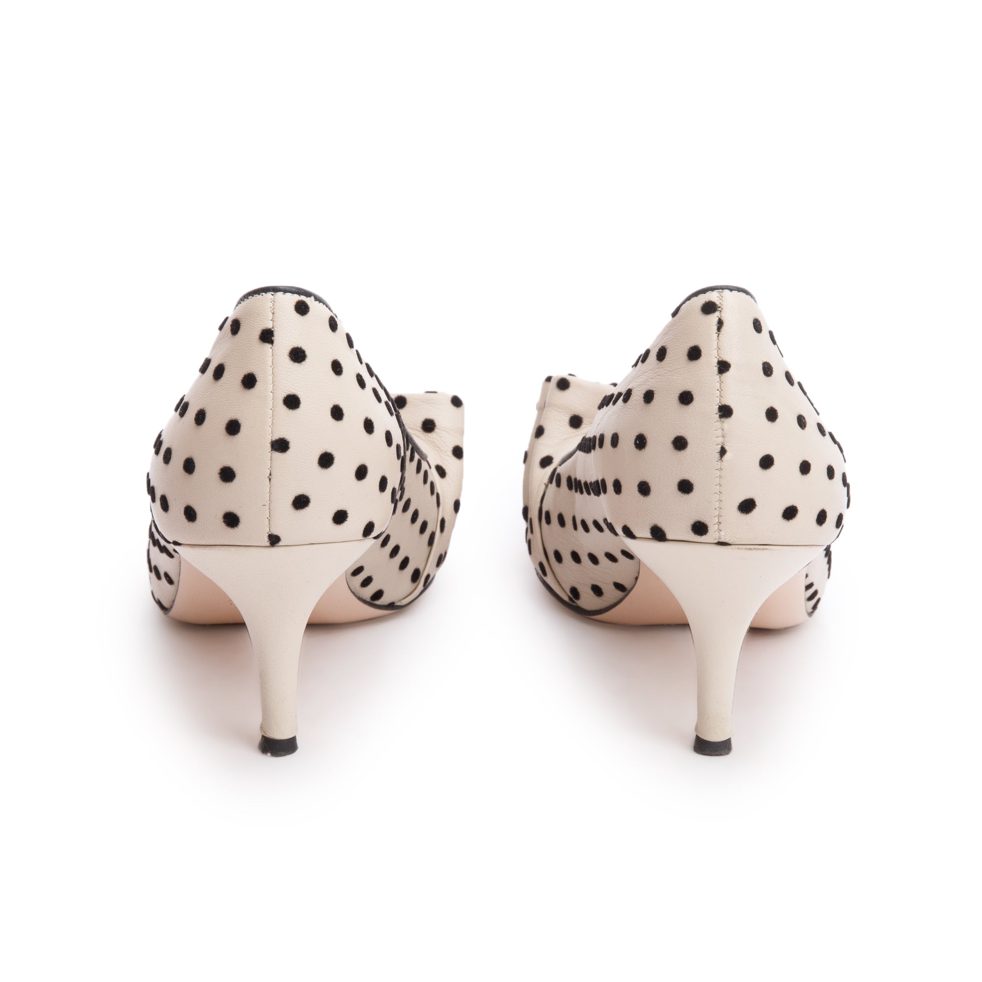 RED Valentino Beige Polka Dot Satin Bow Accent Pumps, Size 39 w/ Box