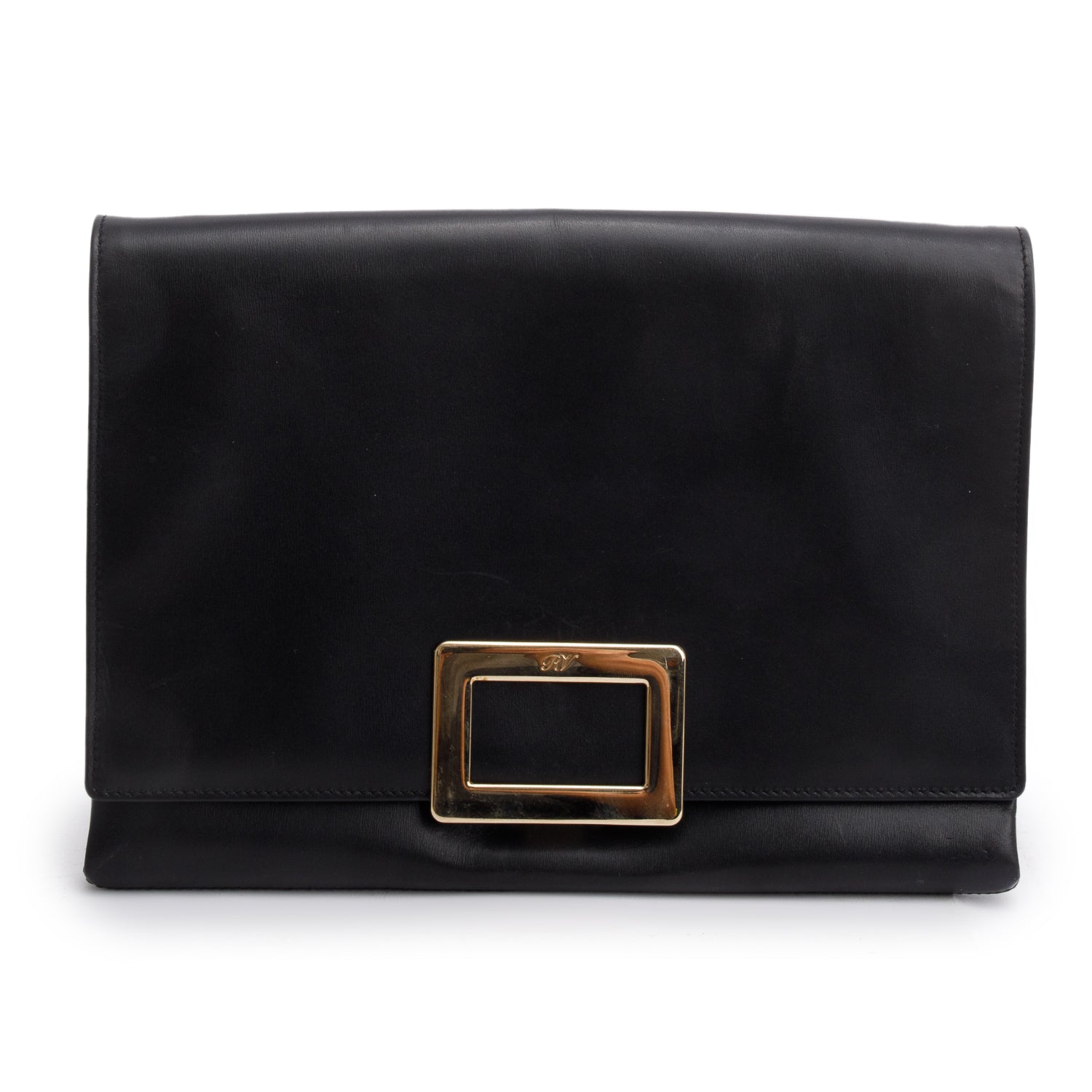 Roger Vivier Black Soft Leather Envelope Clutch on Chain