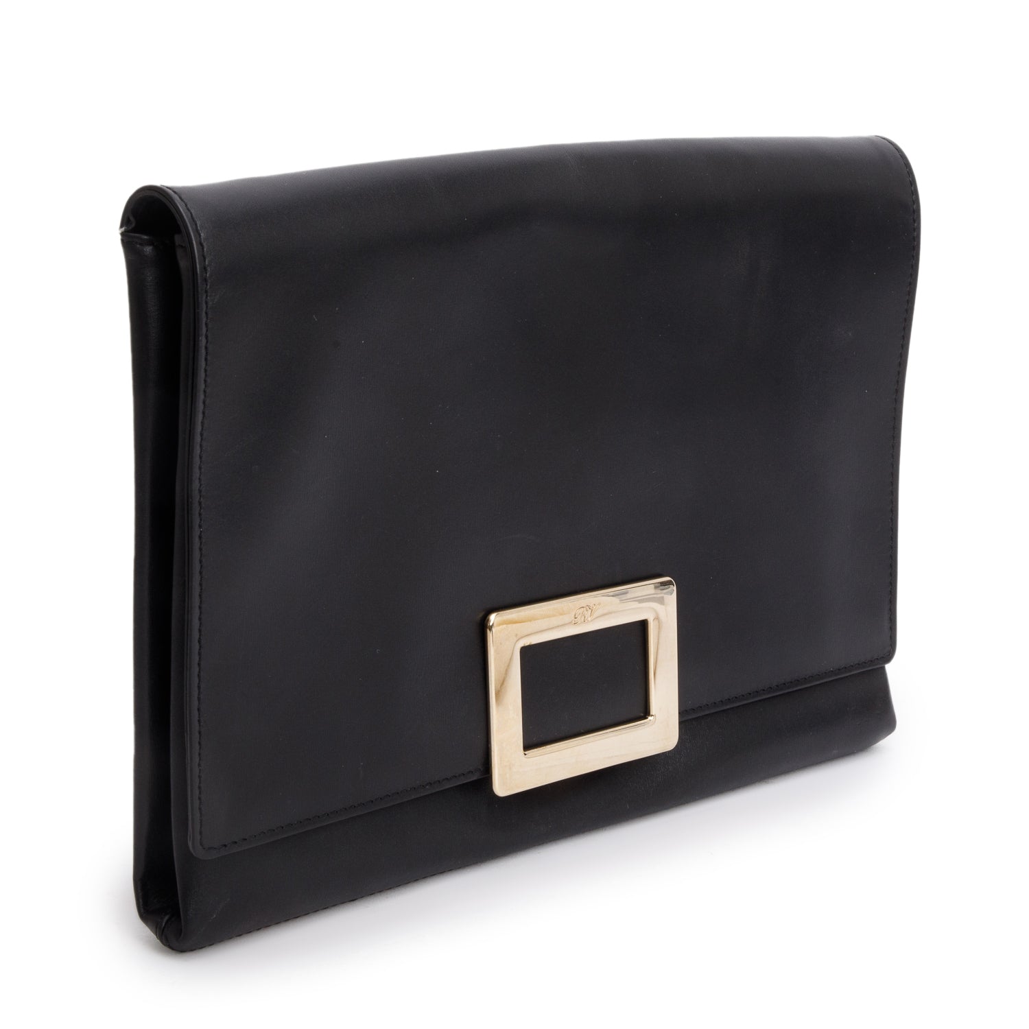 Roger Vivier Black Soft Leather Envelope Clutch on Chain