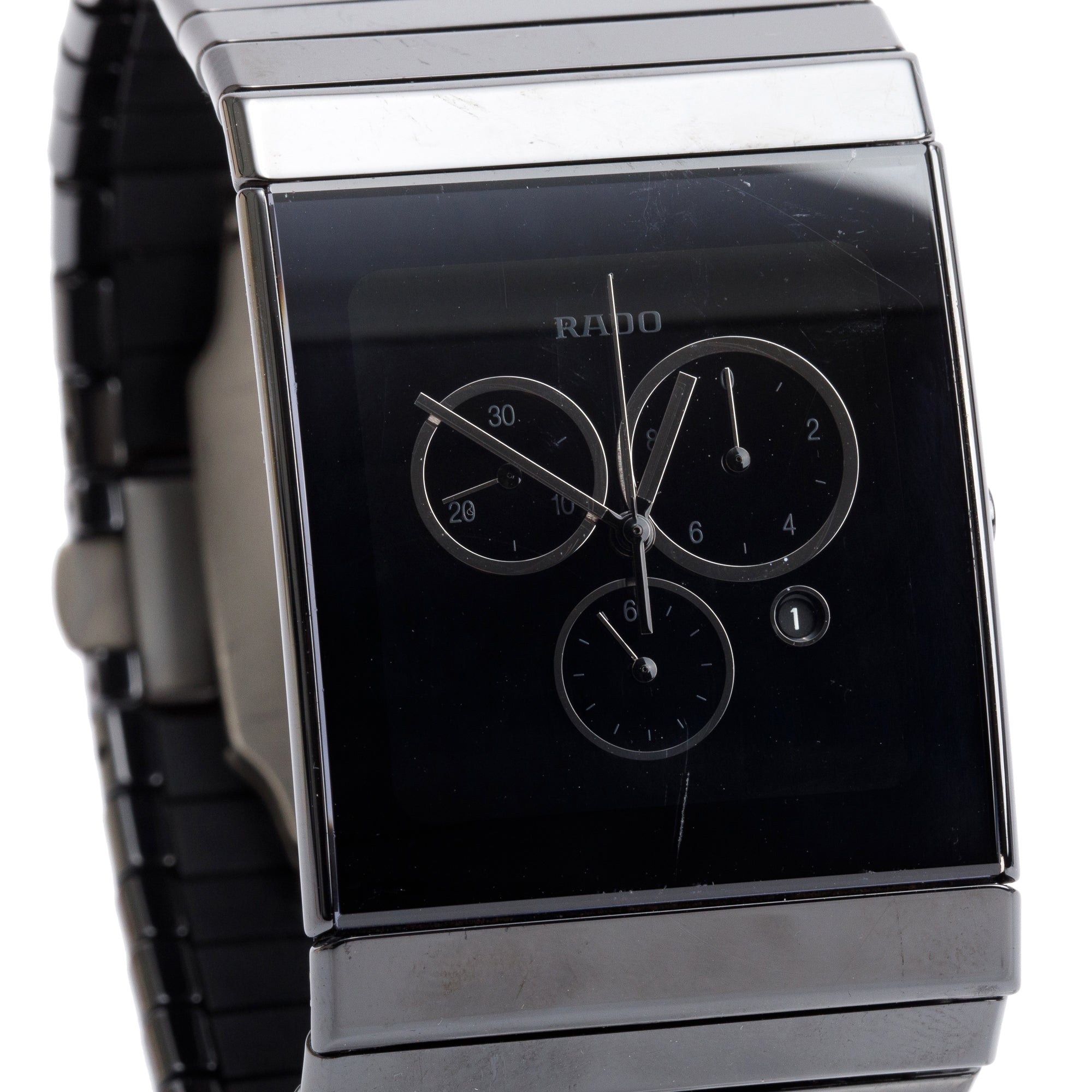 Rado Black Ceramic Ceramica 35 MM Chronograph Quartz Watch w/ Box