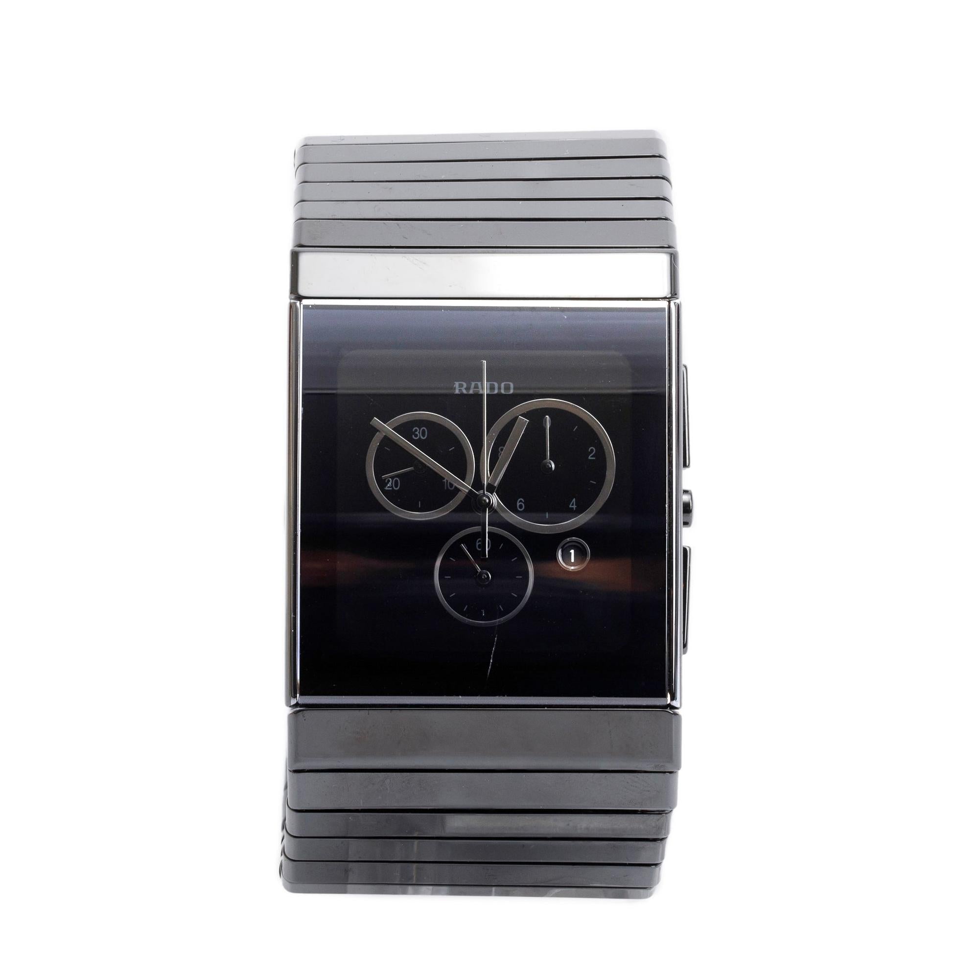 Rado Black Ceramic Ceramica 35 MM Chronograph Quartz Watch w/ Box