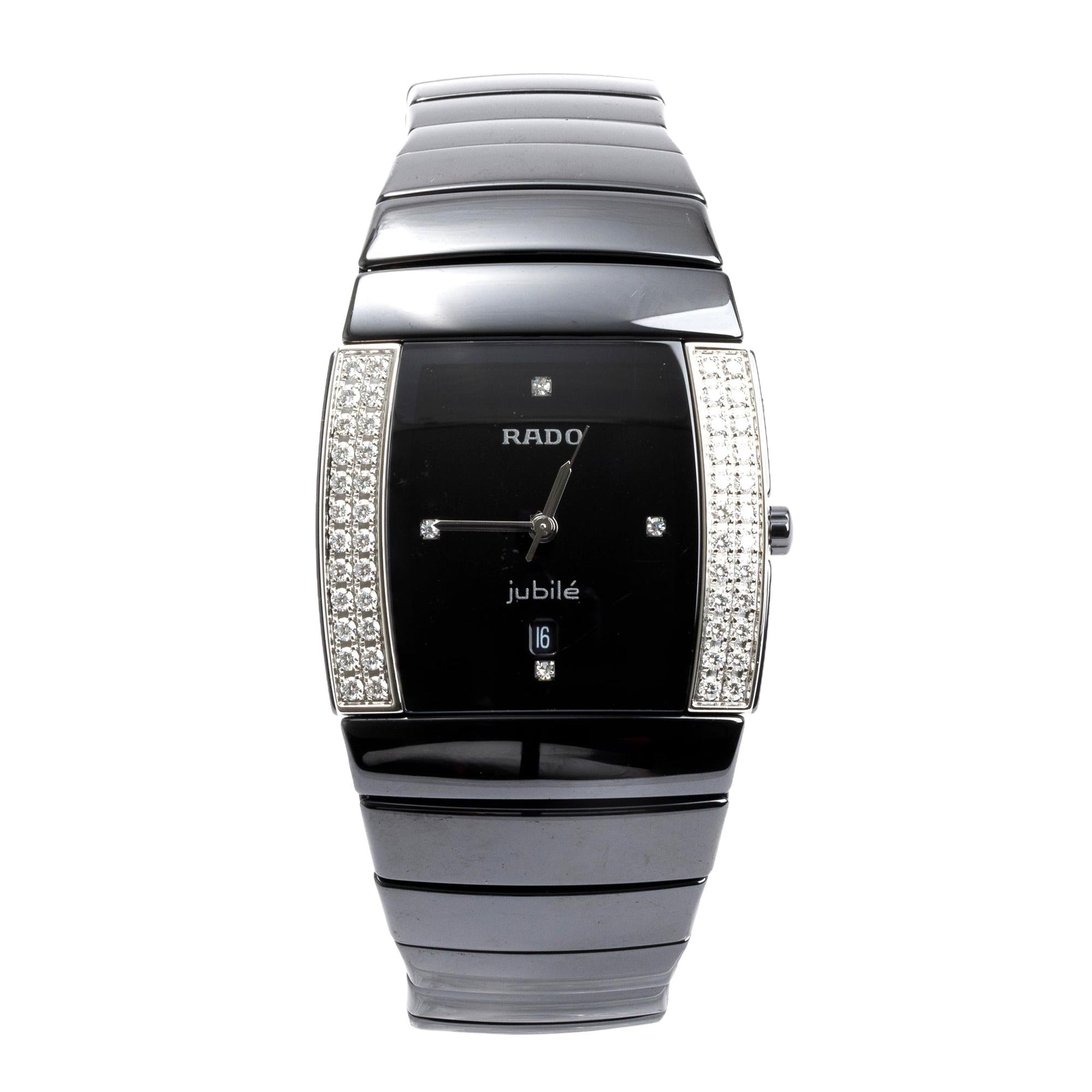 Rado Black Ceramic Diamond Bezel Sintra Jubile Watch w/ Box & Papers