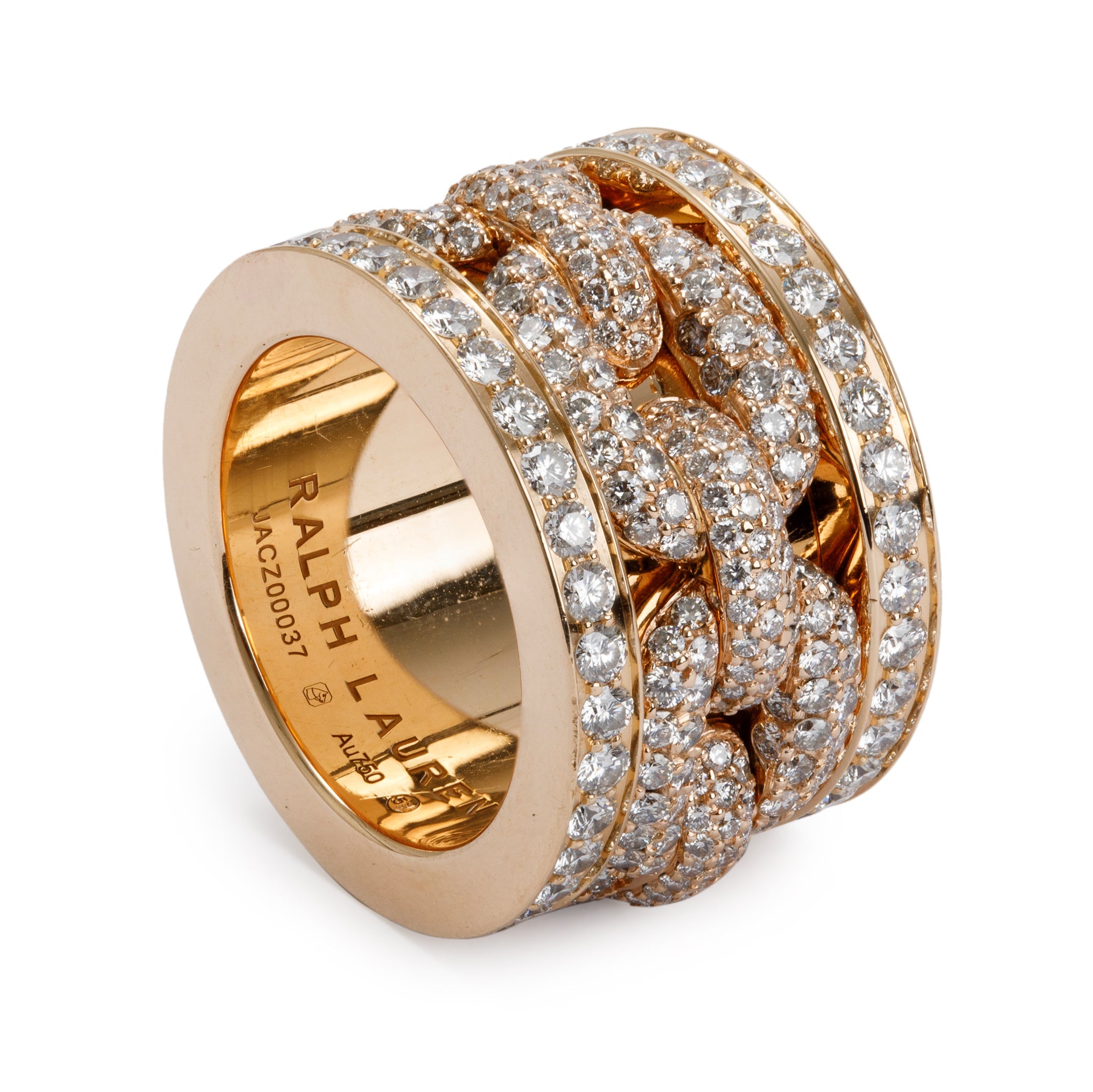 Ralph Lauren 18k Yellow Gold Pave Diamond Chunky Chain Ring, Size 7