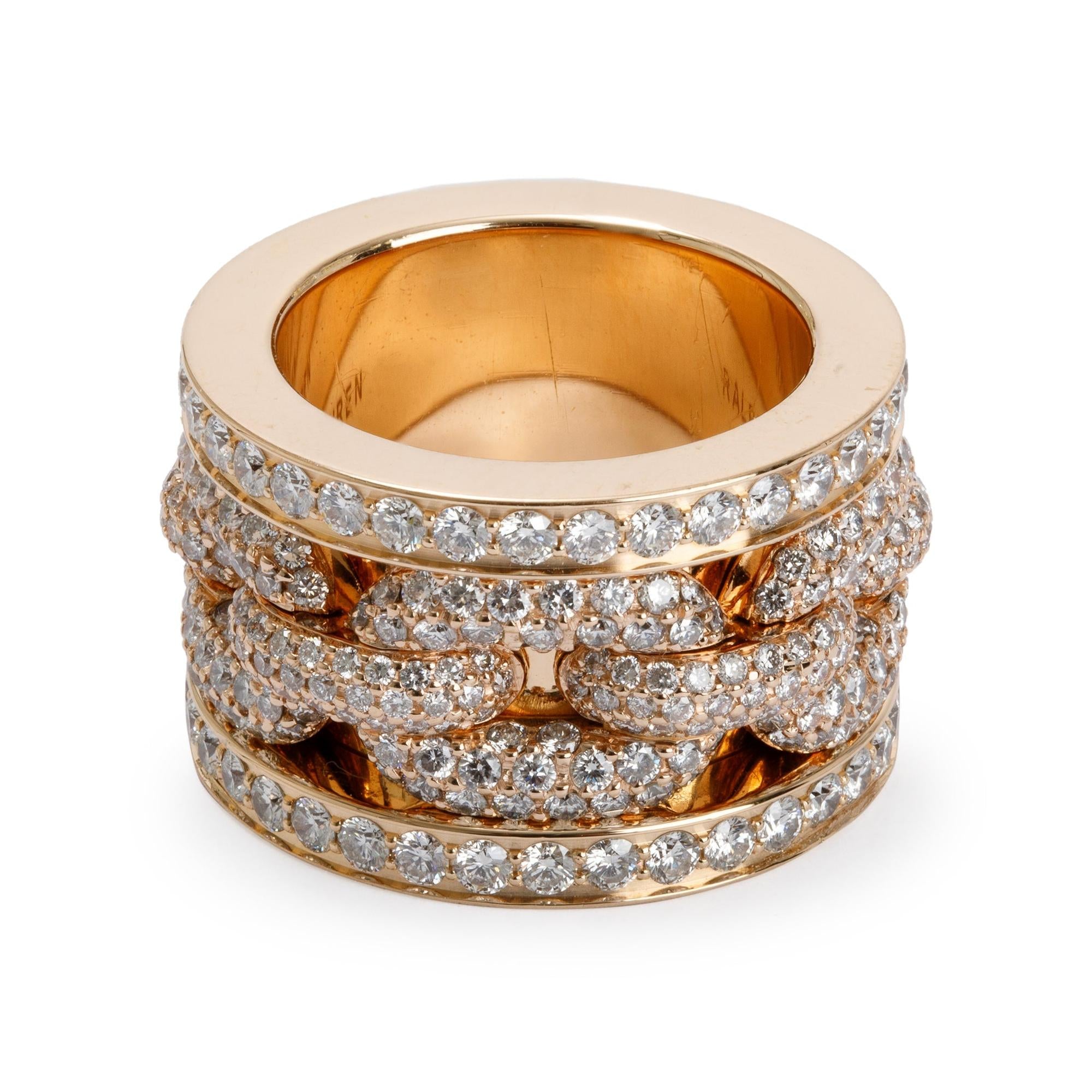 Ralph Lauren 18k Yellow Gold Pave Diamond Chunky Chain Ring, Size 7