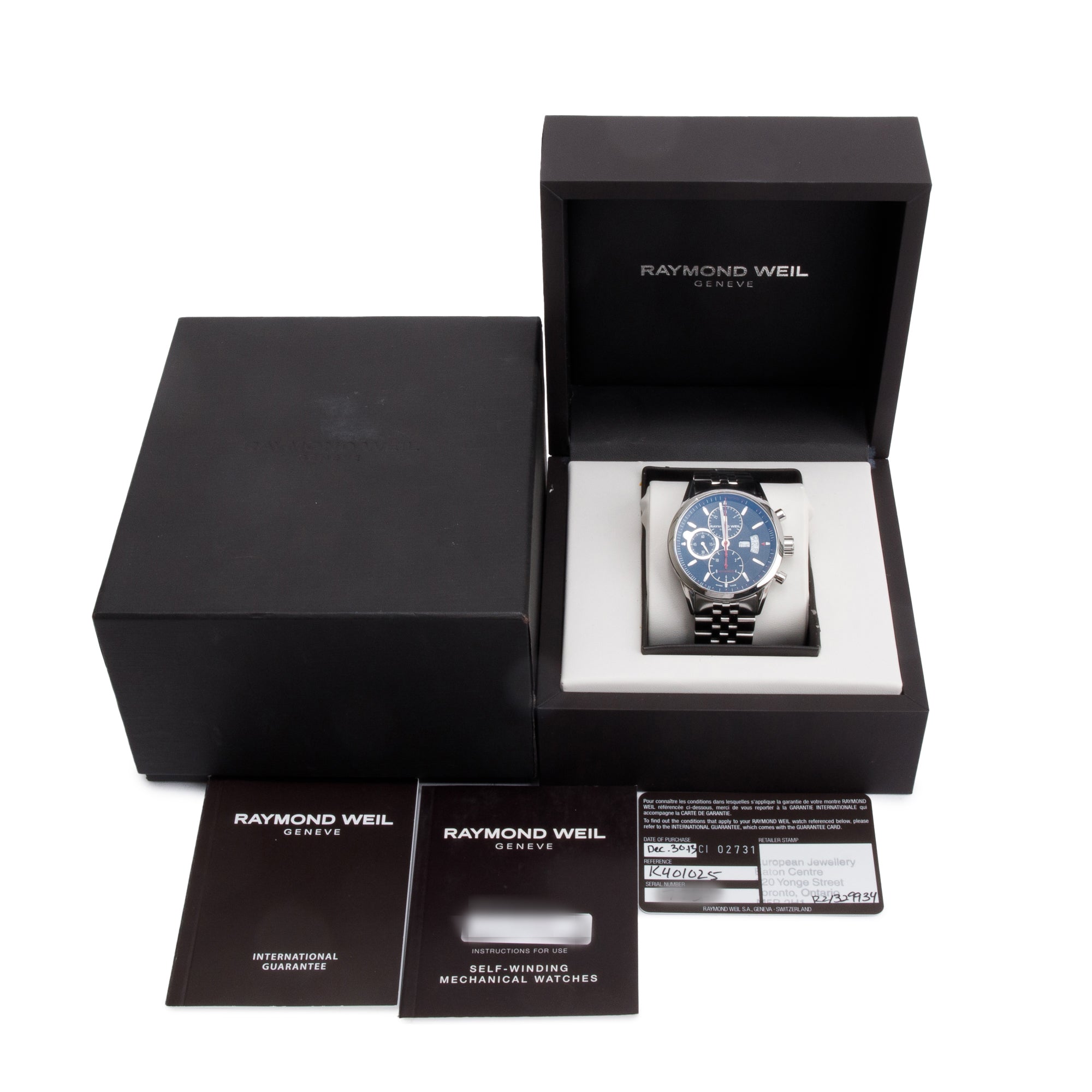 Raymond Weil Stainless Steel Freelancer 42 MM Chronograph Automatic Watch w/ Box & Papers