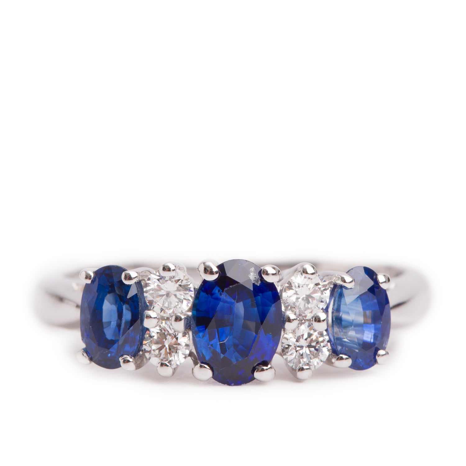 14k White Gold Blue Saphire & Diamond Ring, Size 6.5