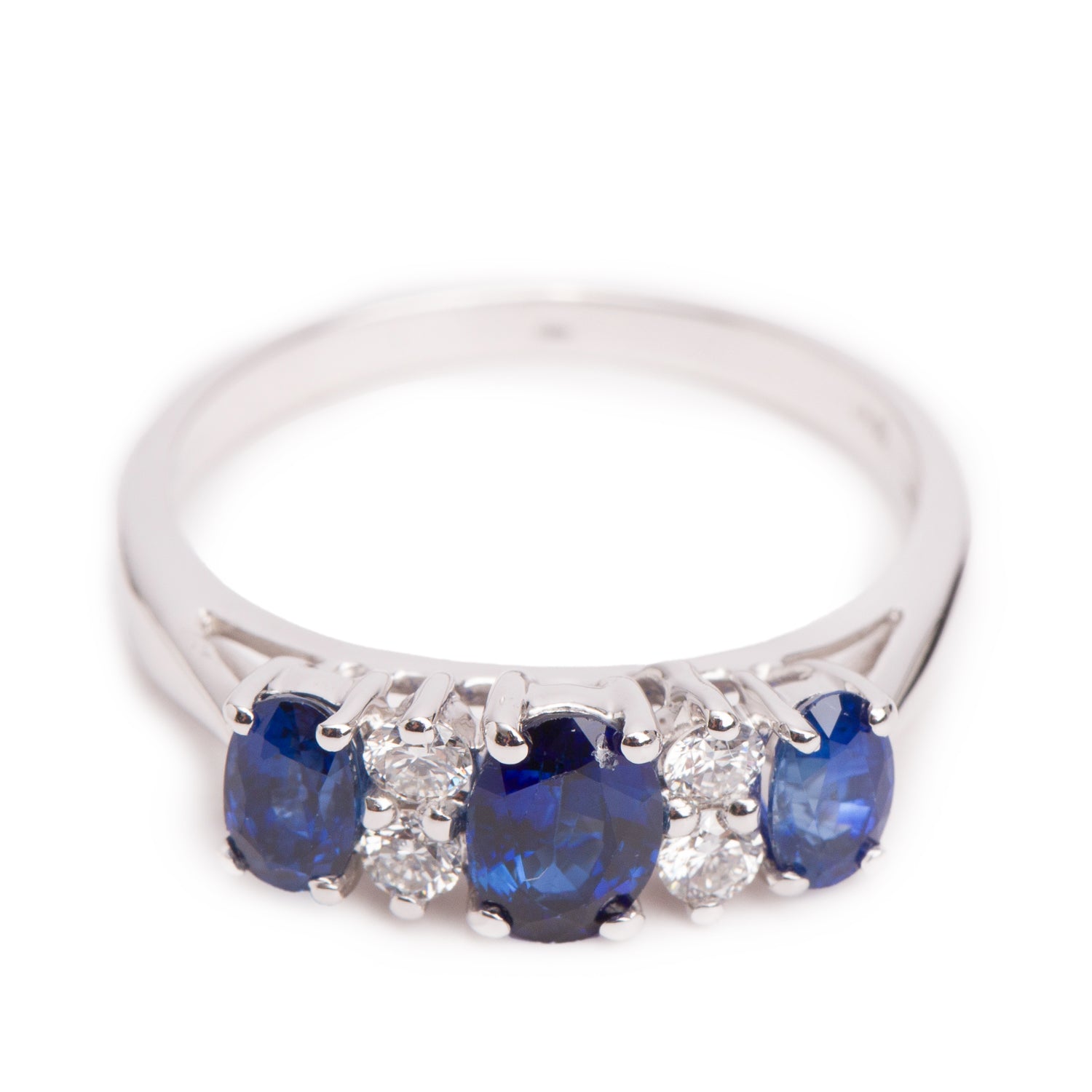 14k White Gold Blue Saphire & Diamond Ring, Size 6.5