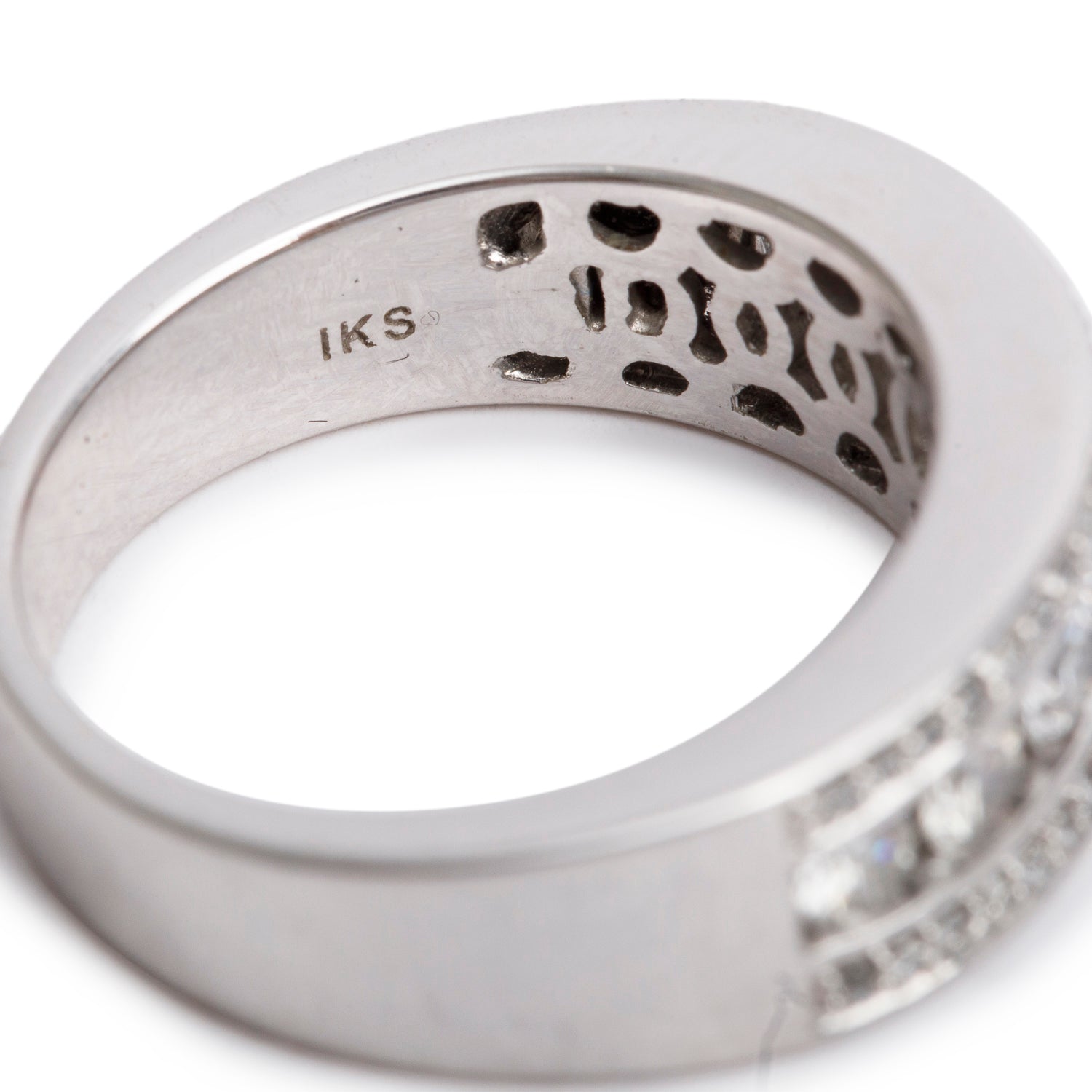 14k White Gold Three-Row Diamond Band Ring, Size 7