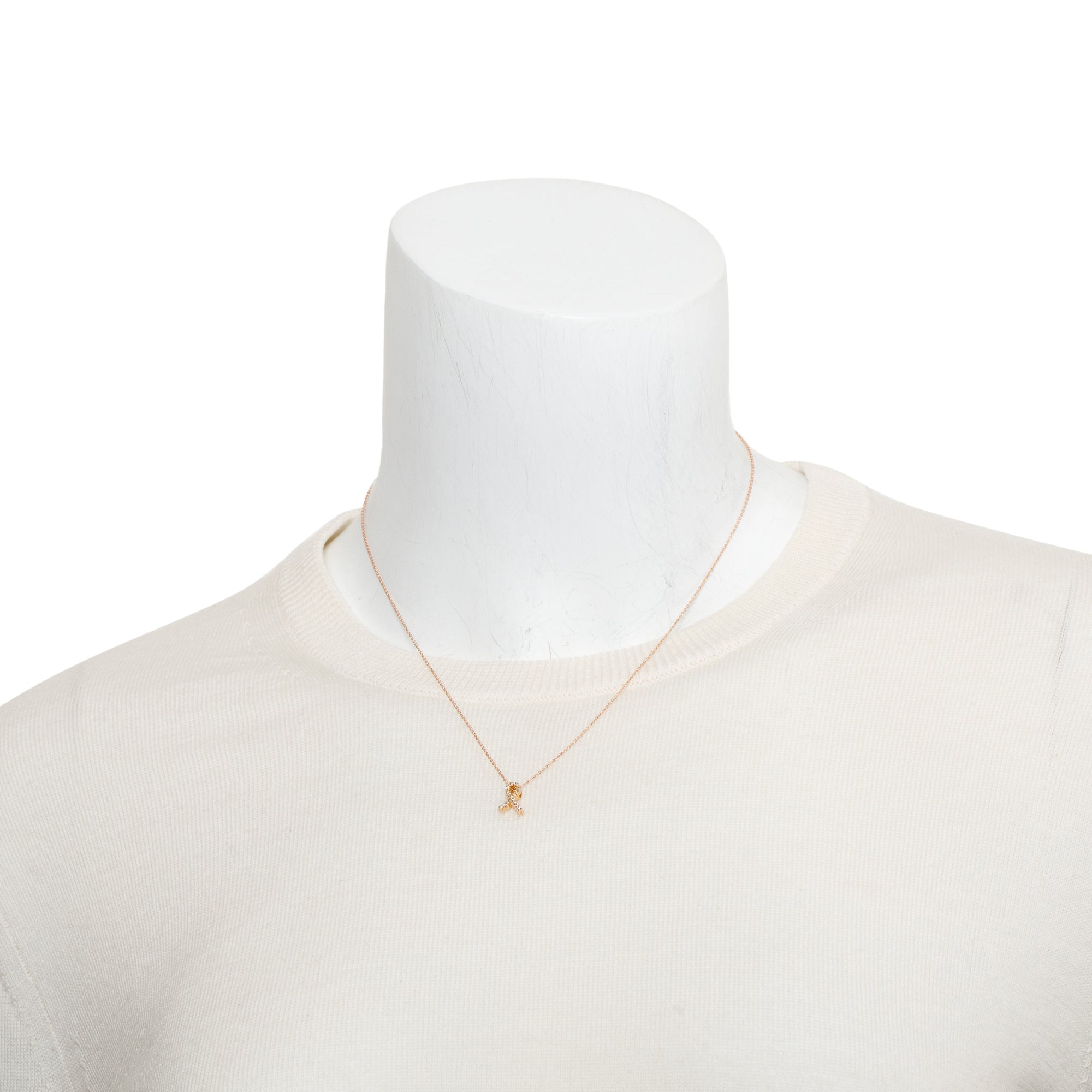Roberto Coin 18k Rose Gold Diamond Tiny Treasures Ribbon Of Hope Pendant Necklace w/ Box
