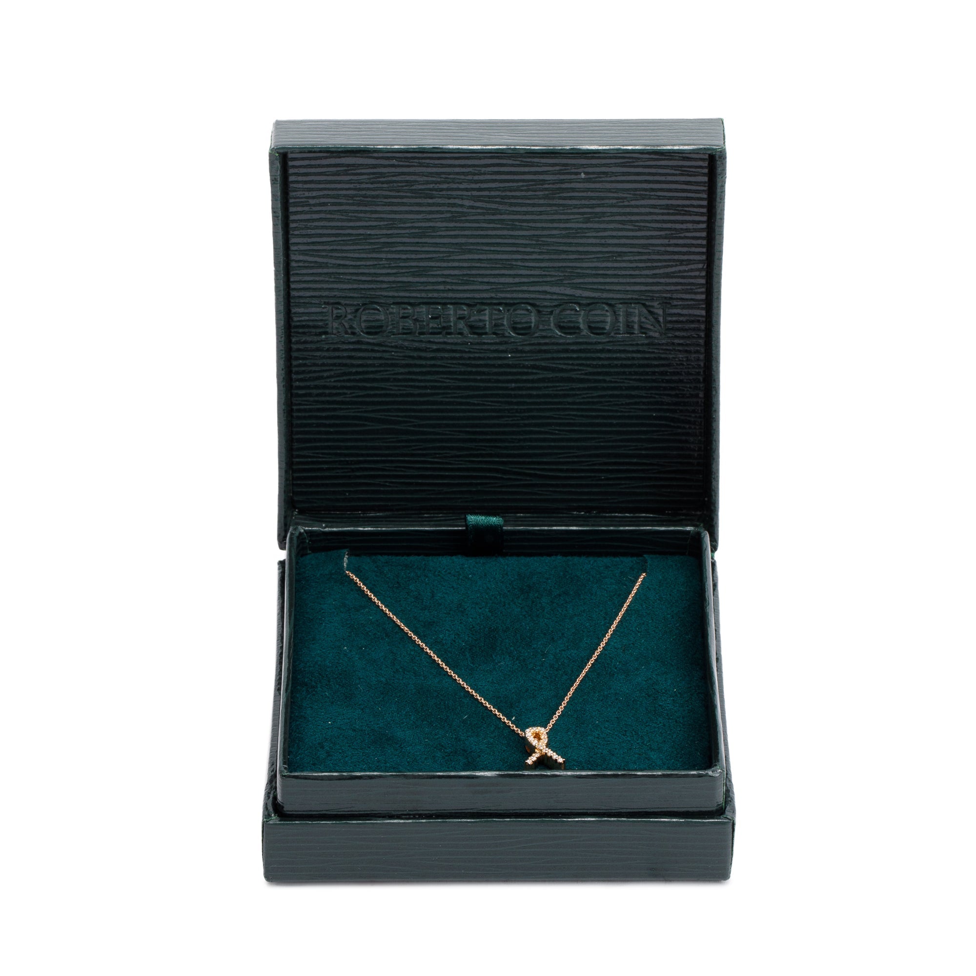 Roberto Coin 18k Rose Gold Diamond Tiny Treasures Ribbon Of Hope Pendant Necklace w/ Box