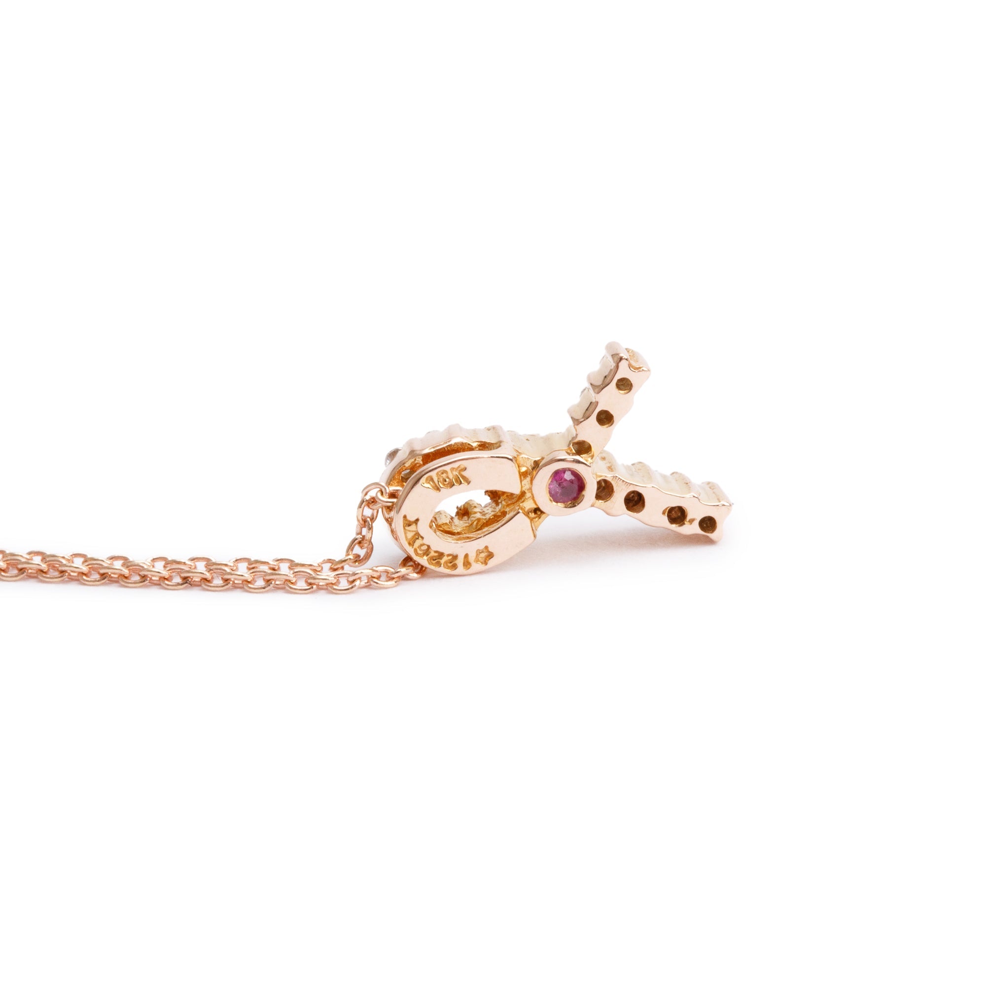 Roberto Coin 18k Rose Gold Diamond Tiny Treasures Ribbon Of Hope Pendant Necklace w/ Box