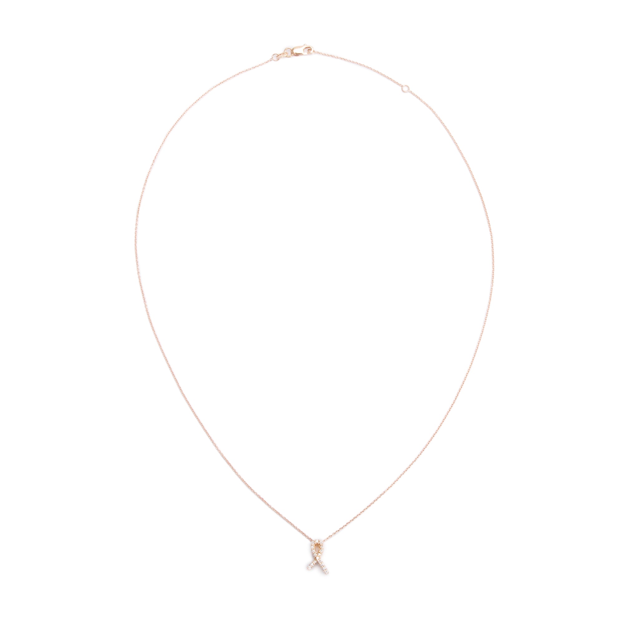 Roberto Coin 18k Rose Gold Diamond Tiny Treasures Ribbon Of Hope Pendant Necklace w/ Box