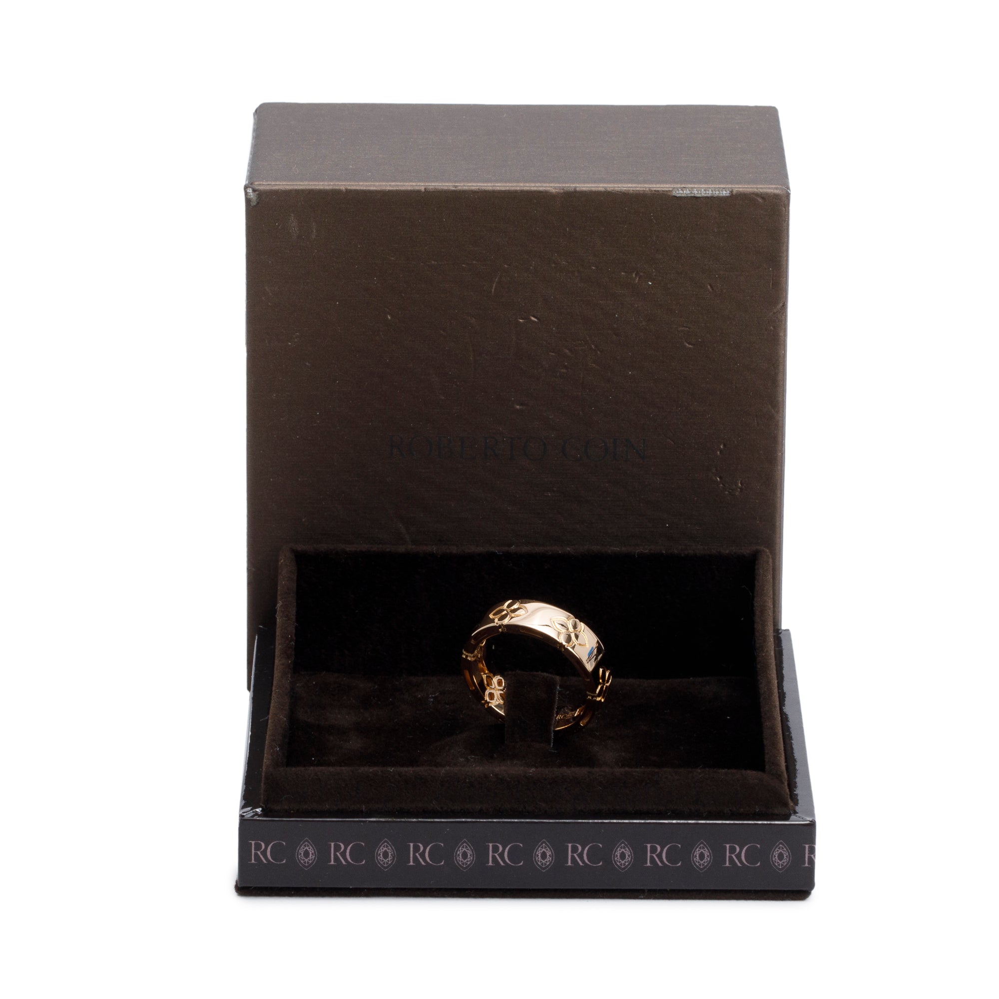 Roberto Coin 18k Rose Gold Love in Verona Etched Flowers Wide Band Ring, Size 8.5 w/ Box