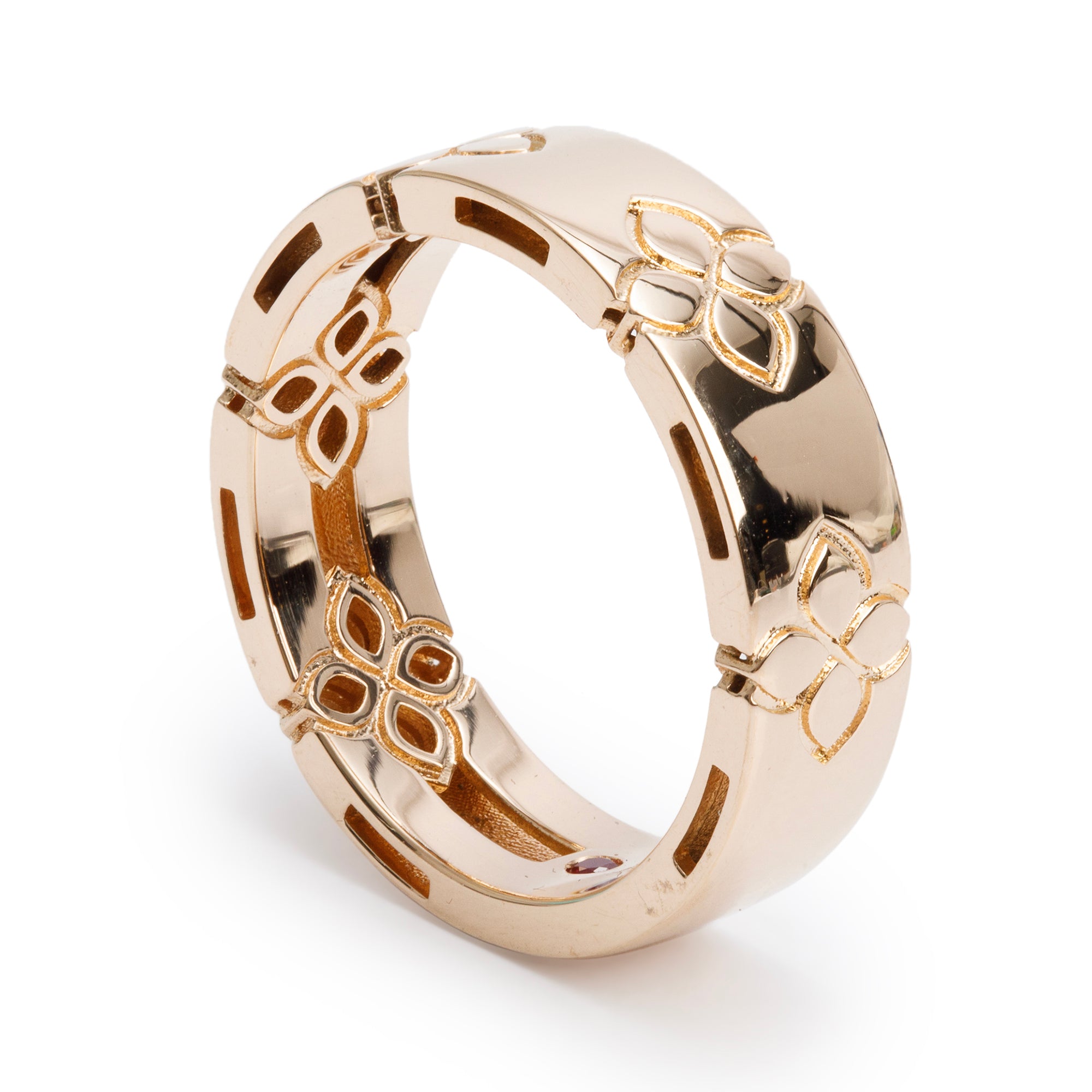 Roberto Coin 18k Rose Gold Love in Verona Etched Flowers Wide Band Ring, Size 8.5 w/ Box