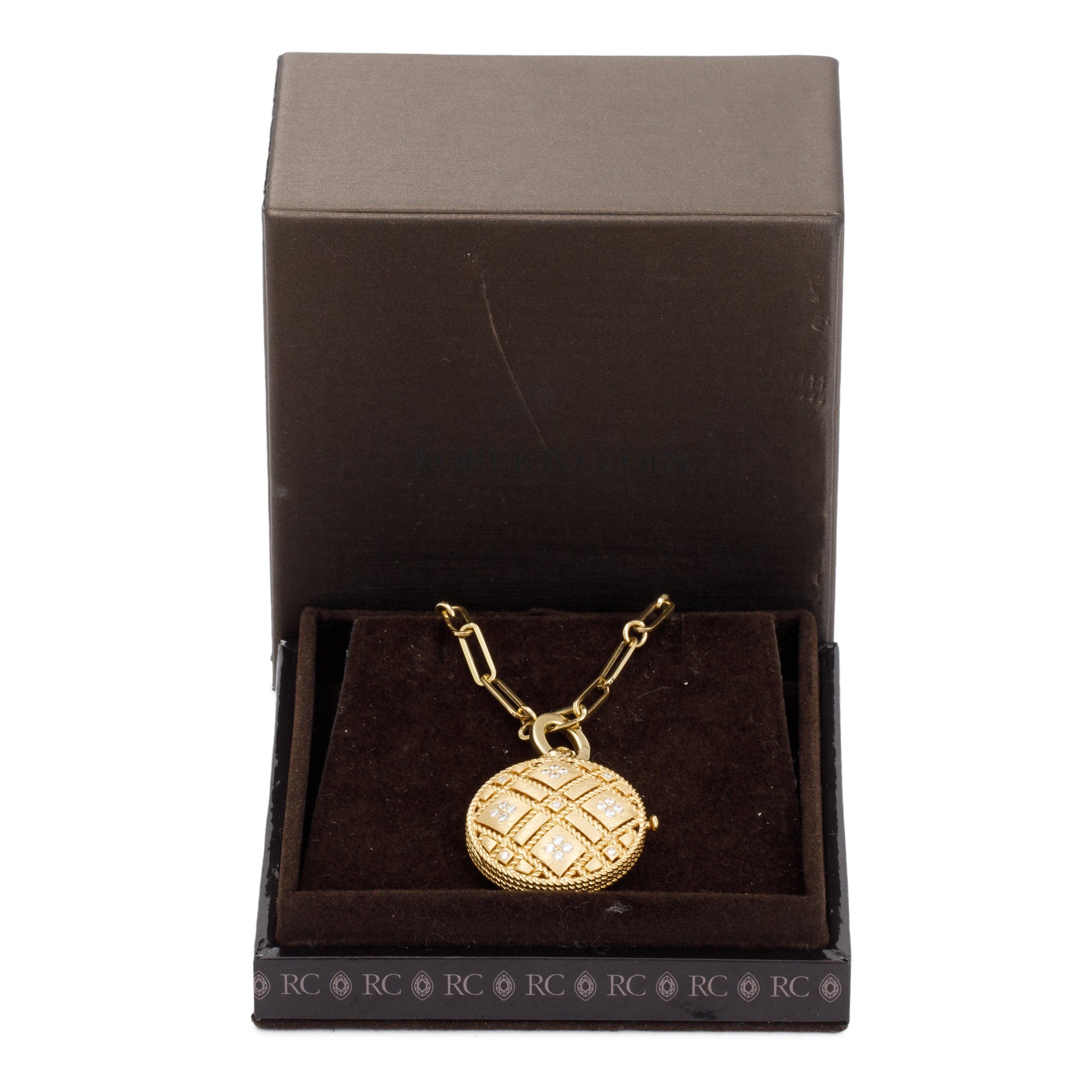 Roberto Coin 18k Yellow Gold Diamond Palazzo Ducale Satin Locket Pendant Necklace w/ Box