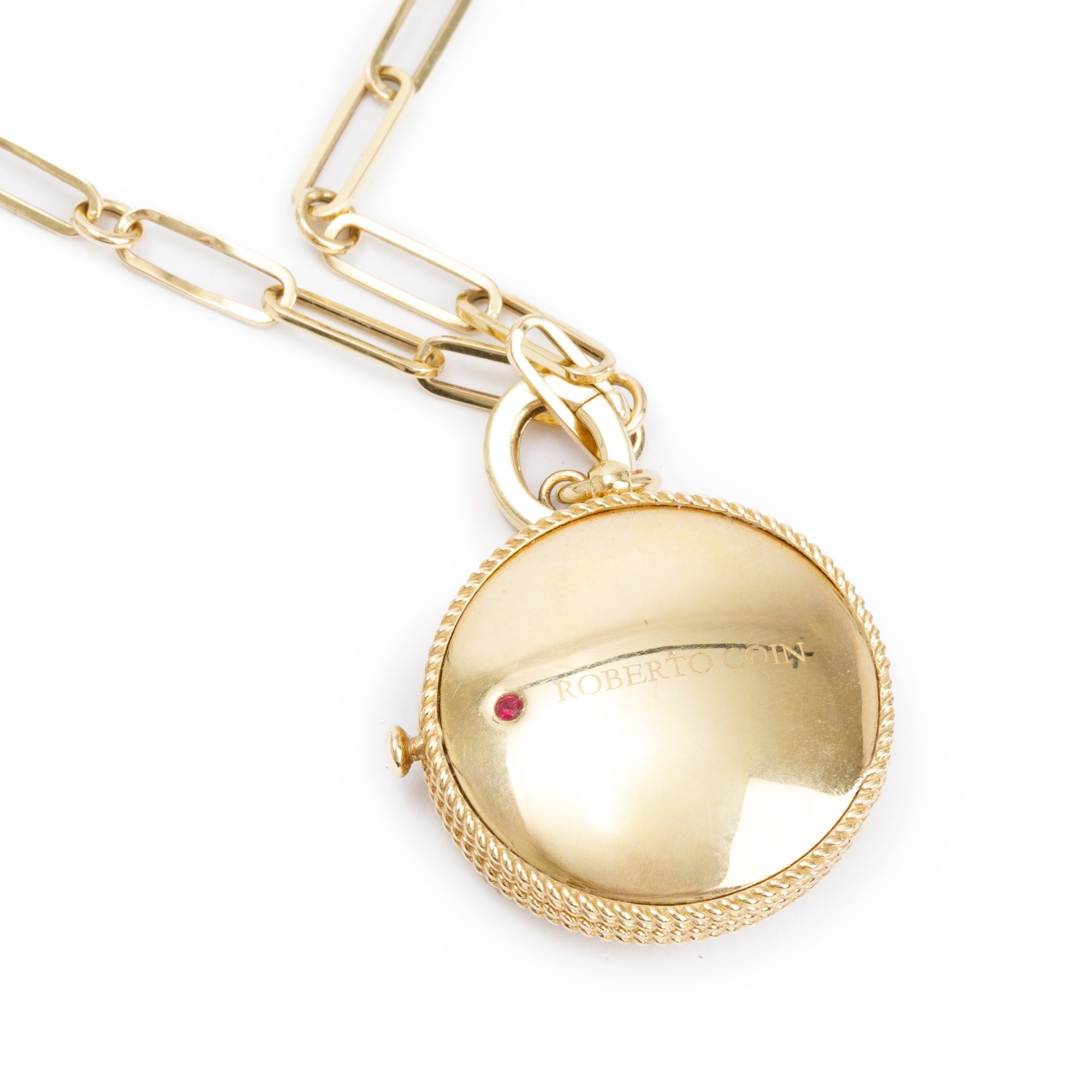 Roberto Coin 18k Yellow Gold Diamond Palazzo Ducale Satin Locket Pendant Necklace w/ Box