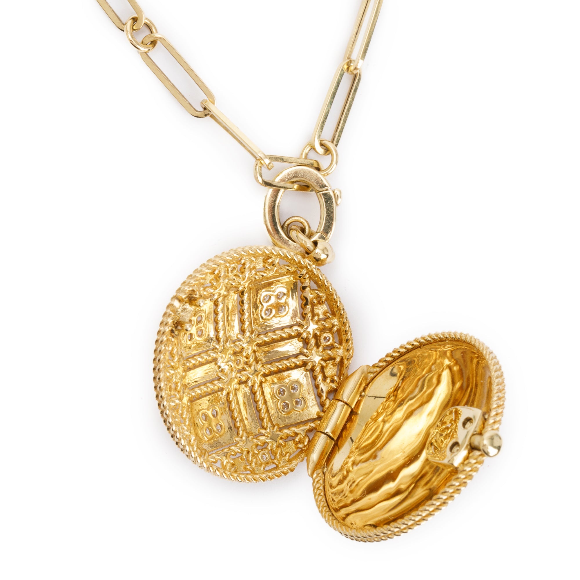 Roberto Coin 18k Yellow Gold Diamond Palazzo Ducale Satin Locket Pendant Necklace w/ Box