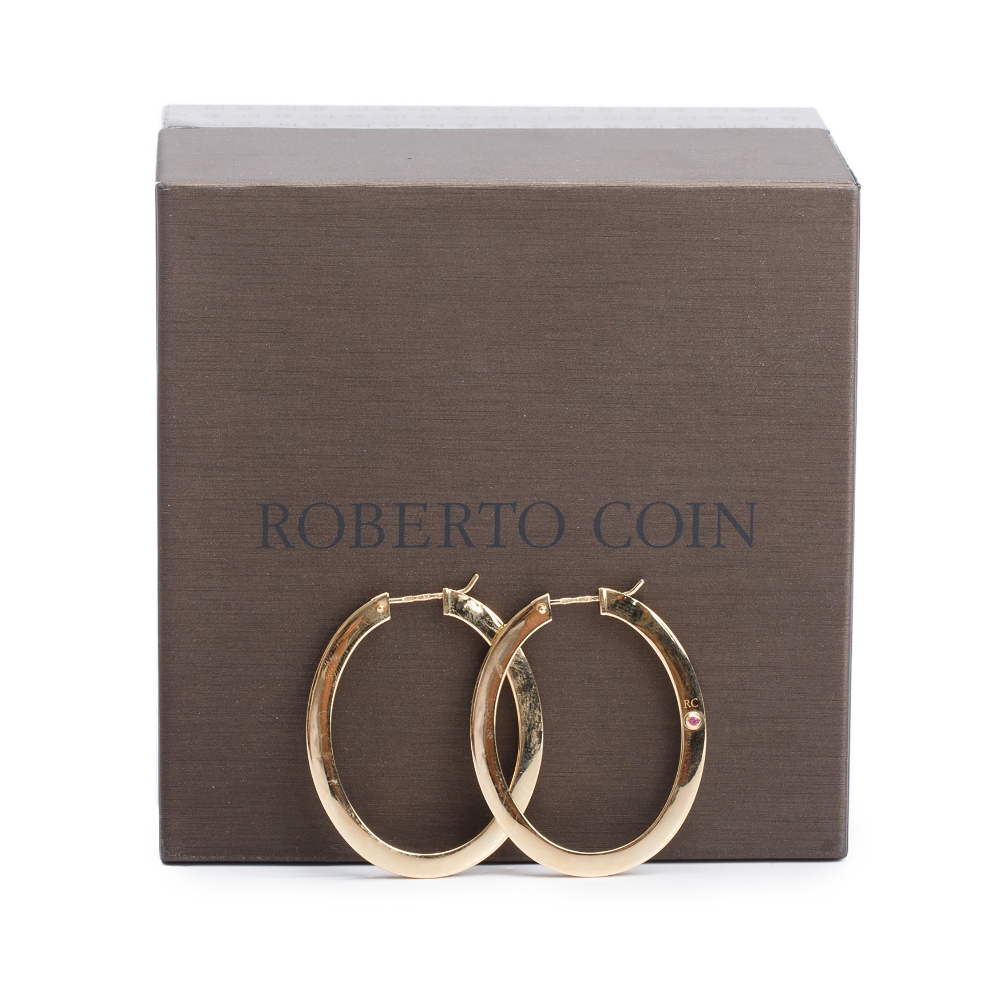 Roberto Coin 18k Yellow Gold Large Flat Oval Hoop Earrings w/ Box