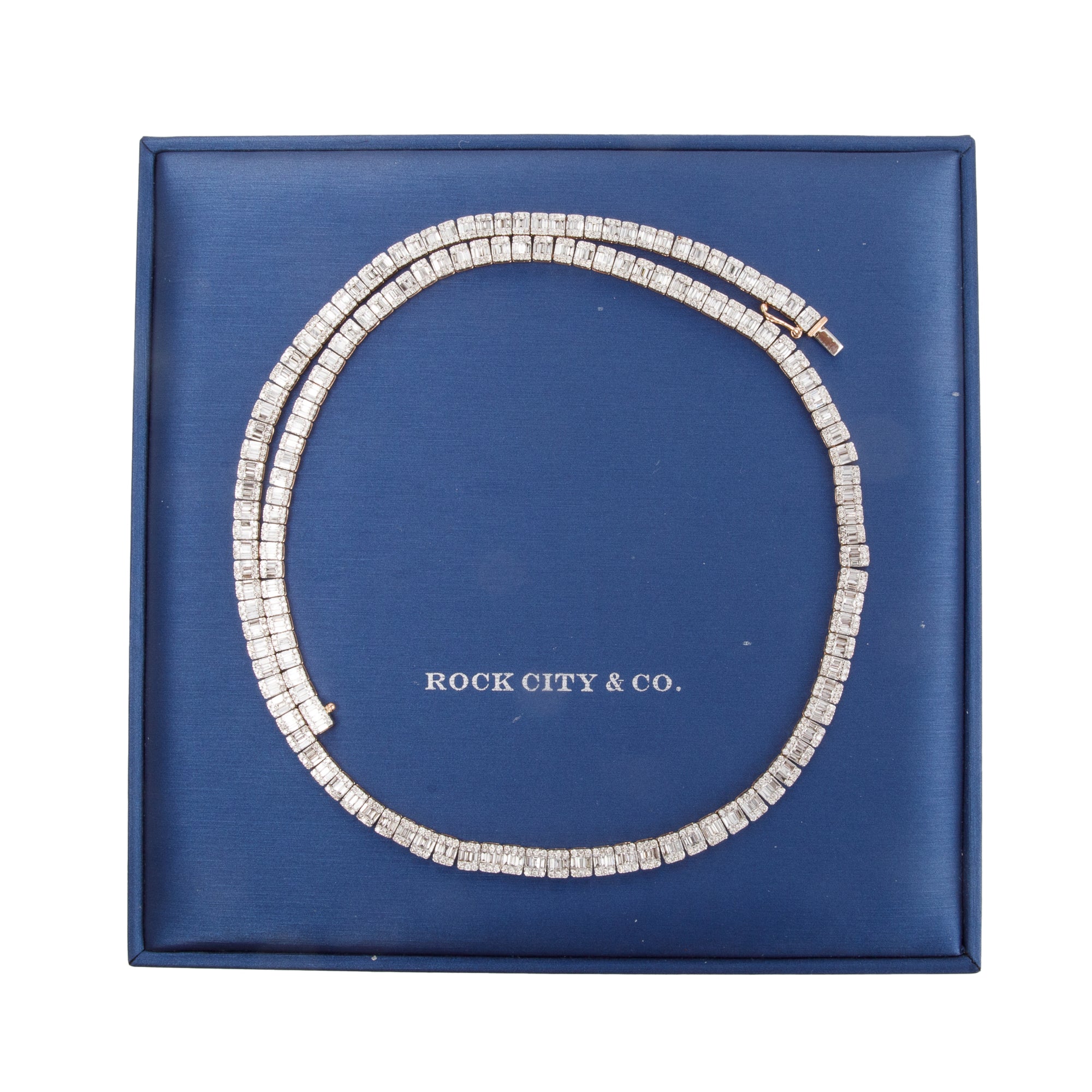 Rock City 10k Rose Gold 11.28 tcw. Diamond Tennis Necklace w/ Box