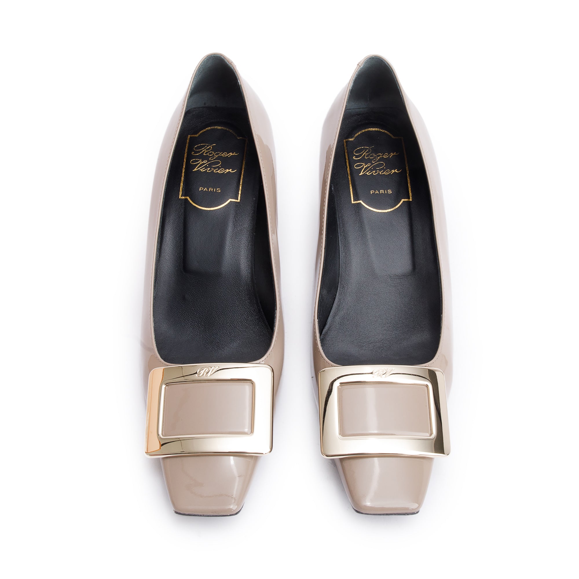 Roger VIvier Beige Patent Leather Decollete Belle Vivier 45, Size 36.5 w/ Box