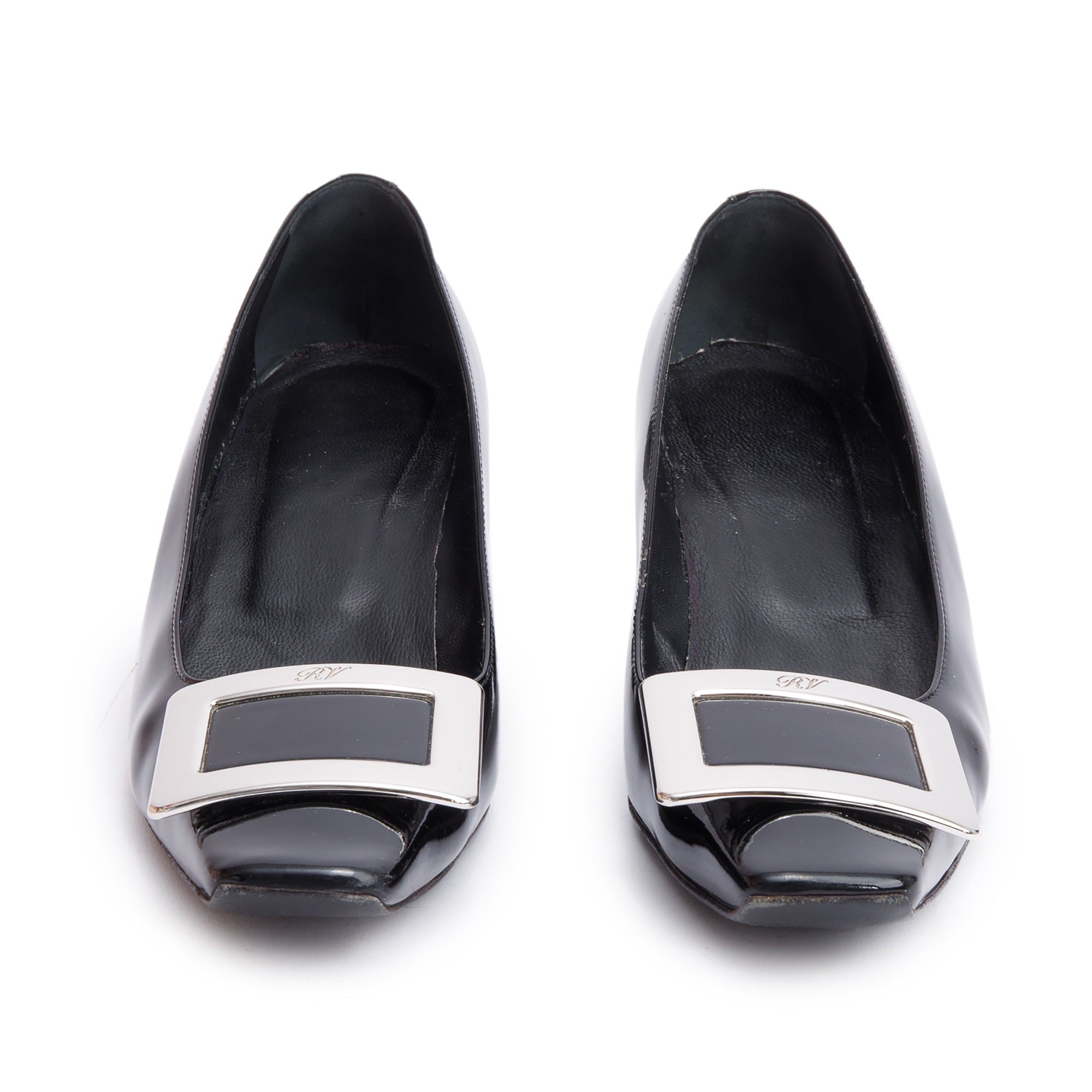 Roger VIvier Black Patent Leather Belle Vivier Ballerina, Size 36.5