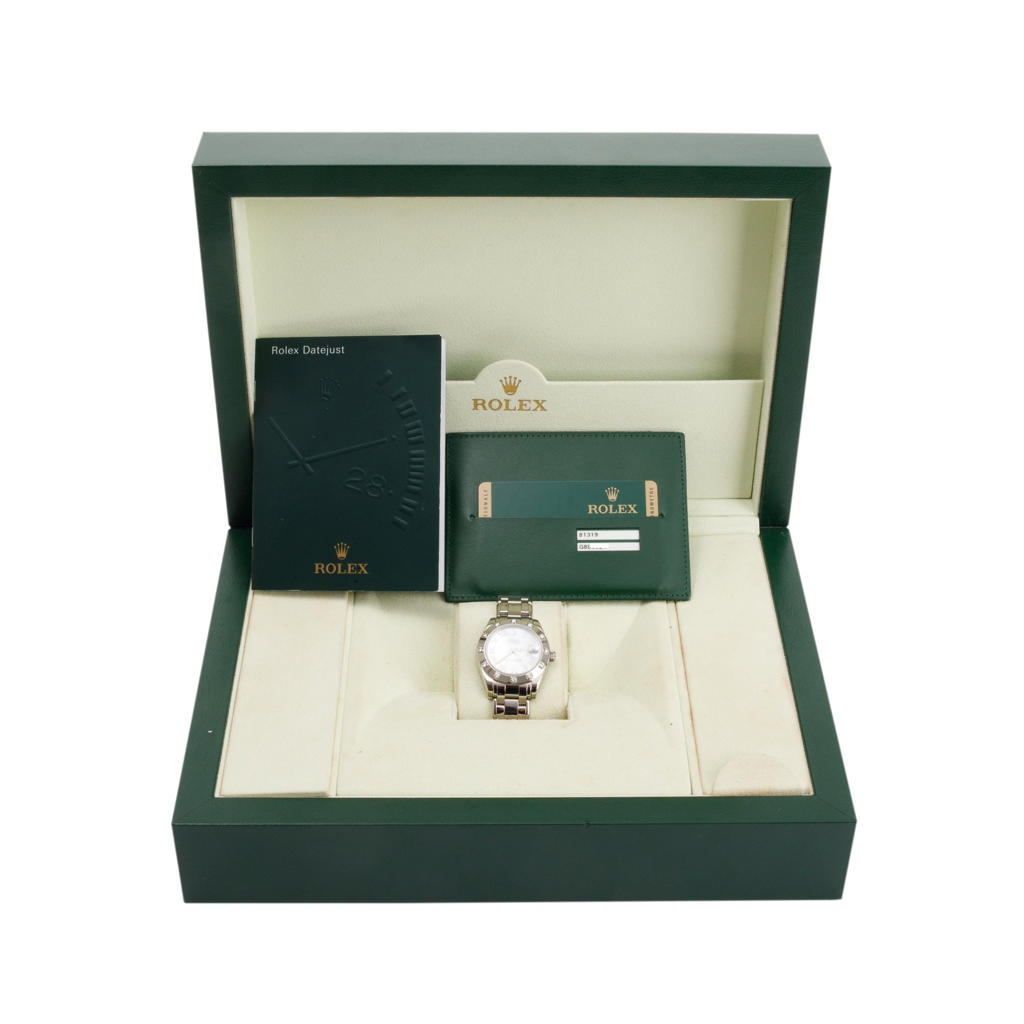 Rolex 18k White Gold Lady-Datejust Pearlmaster 34 MM Watch w/ Box, Receipt & Papers