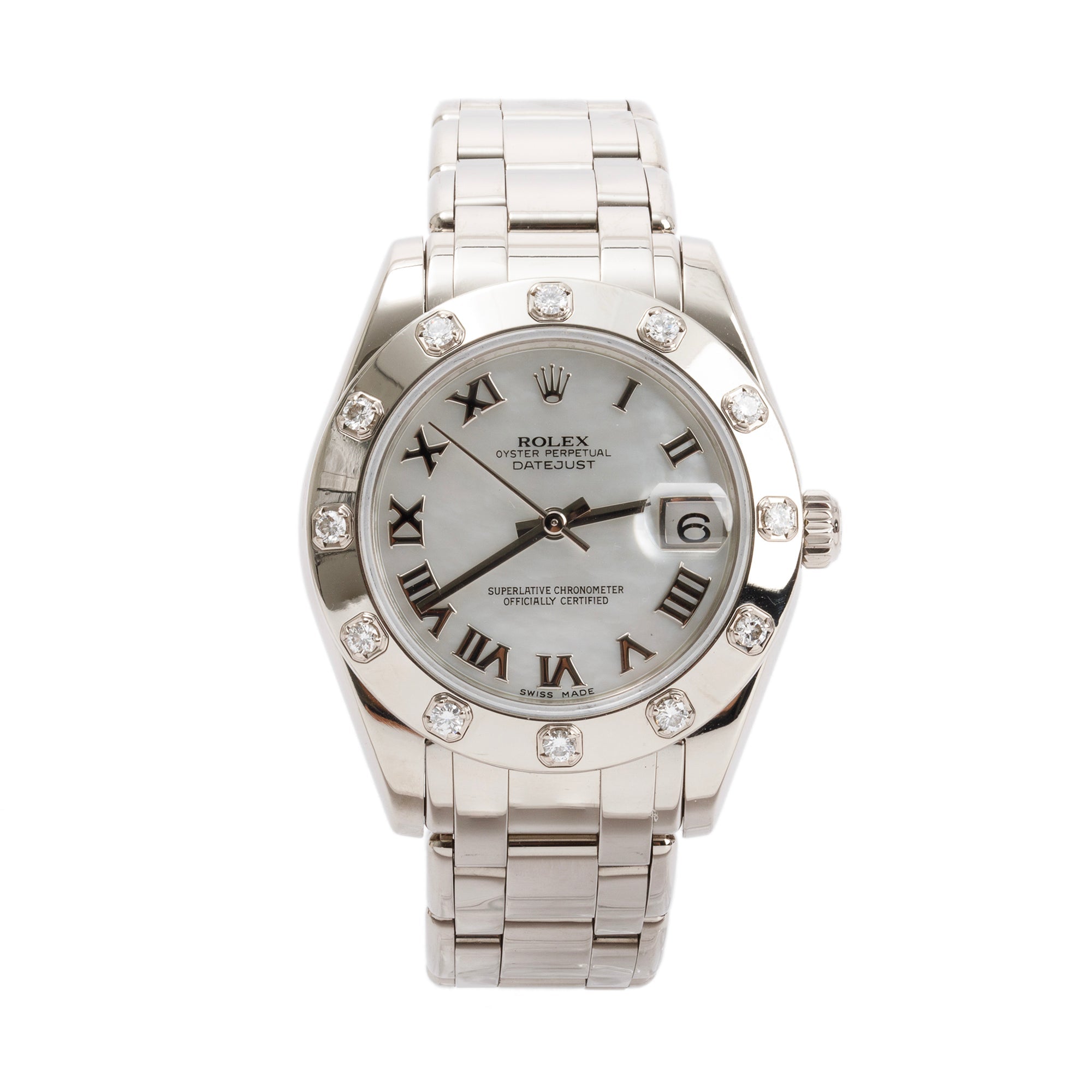 Rolex 18k White Gold Lady-Datejust Pearlmaster 34 MM Watch w/ Box, Receipt & Papers