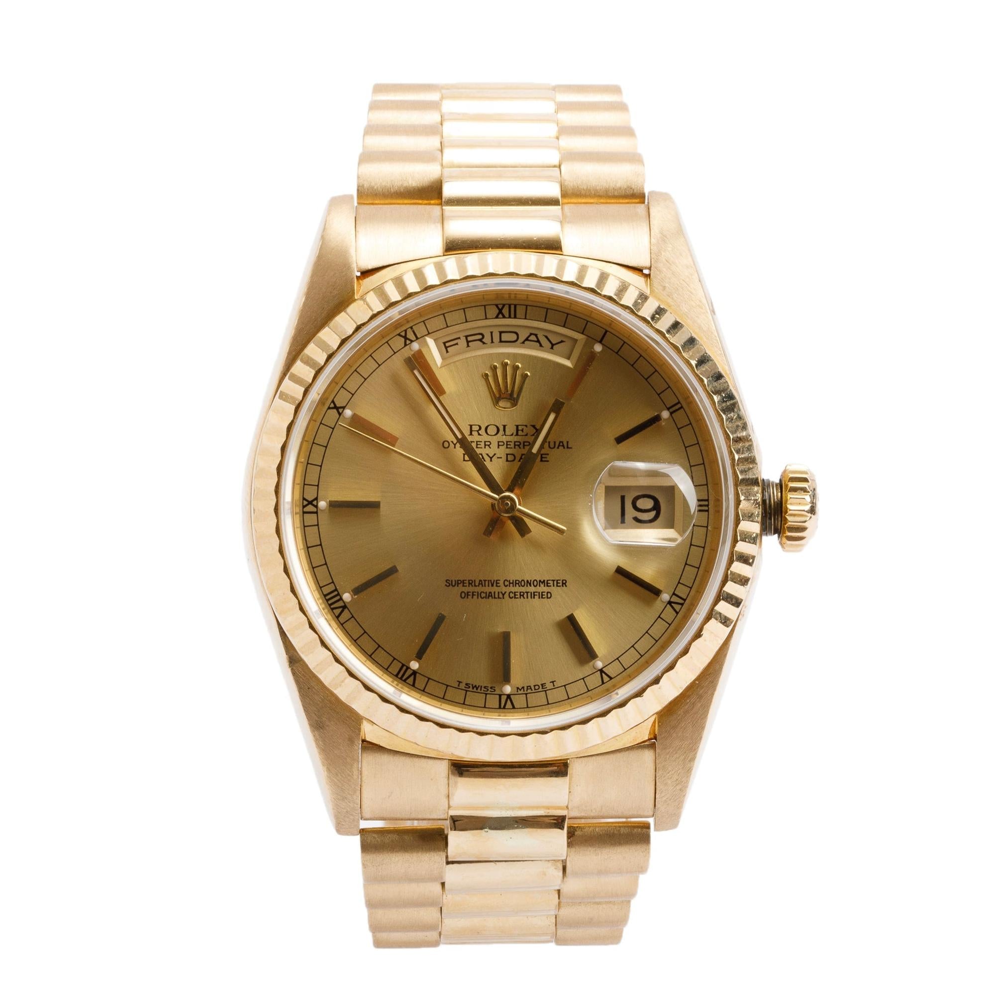 Rolex 18k Yellow Gold Day Date 36 MM President Watch 18238 w/ Box