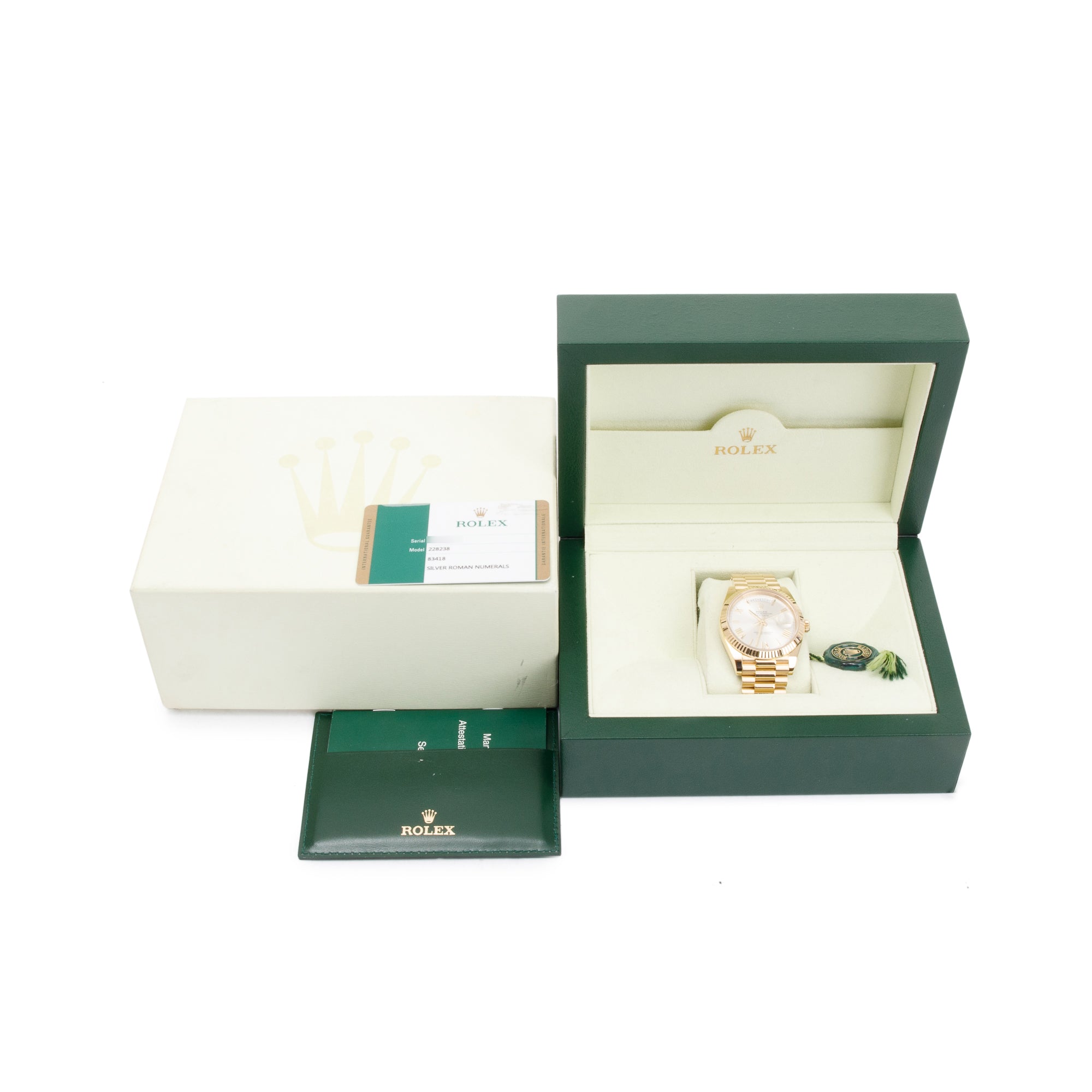 Rolex 18k Yellow Gold Day Date 40 MM President Silver Dial Watch w/ Box & Papers